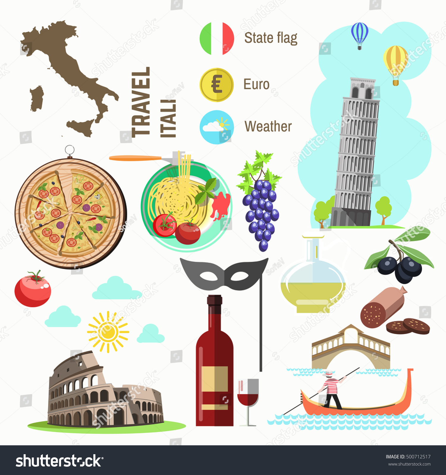 Set Rome Italy Symbols Italian Vector Stock Vector (Royalty Free) 500712517