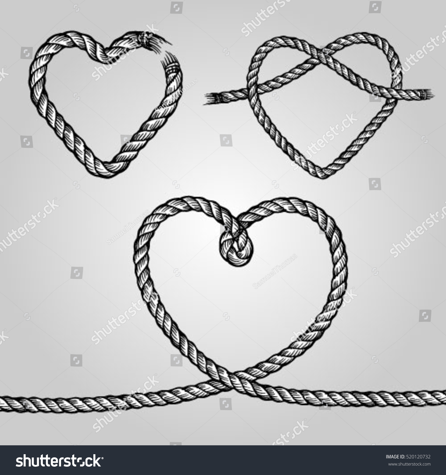 Set Rope Hearts Decorative Rope Heart Stock Vector 520120732 - Shutterstock