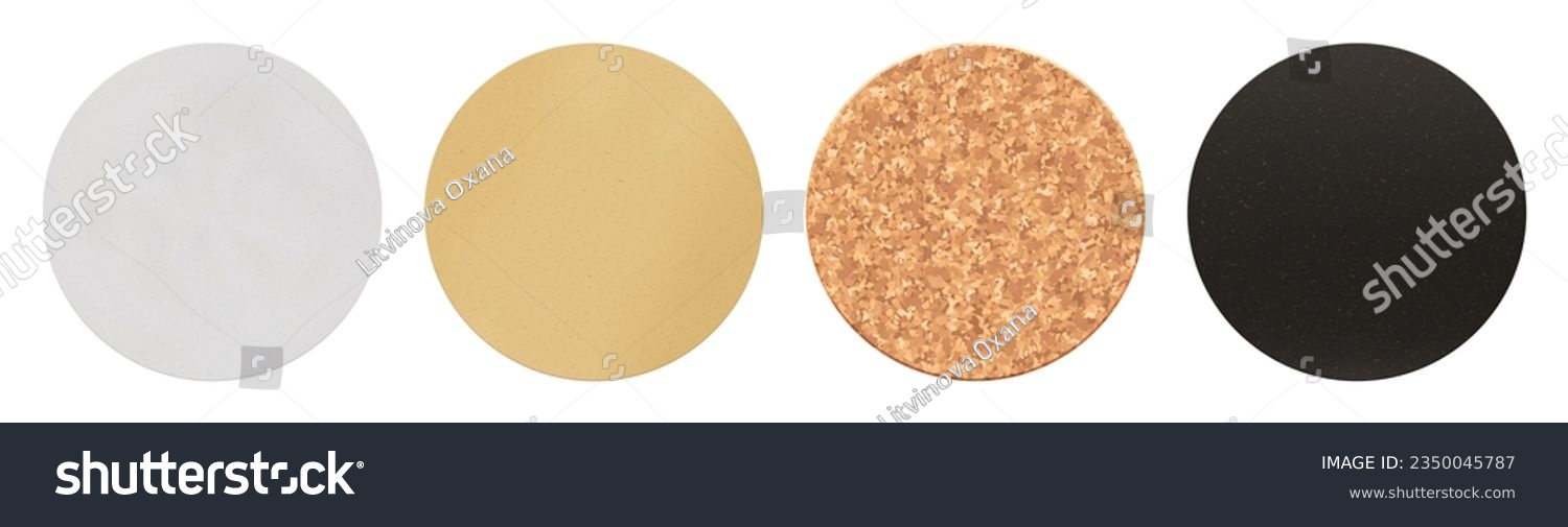SVG of Set of round cardboard beer coasters mockup. Empty bierdeckel sample isolated from background. Carton circle for branding and applying a logo under a hot cup or a wet glass. svg