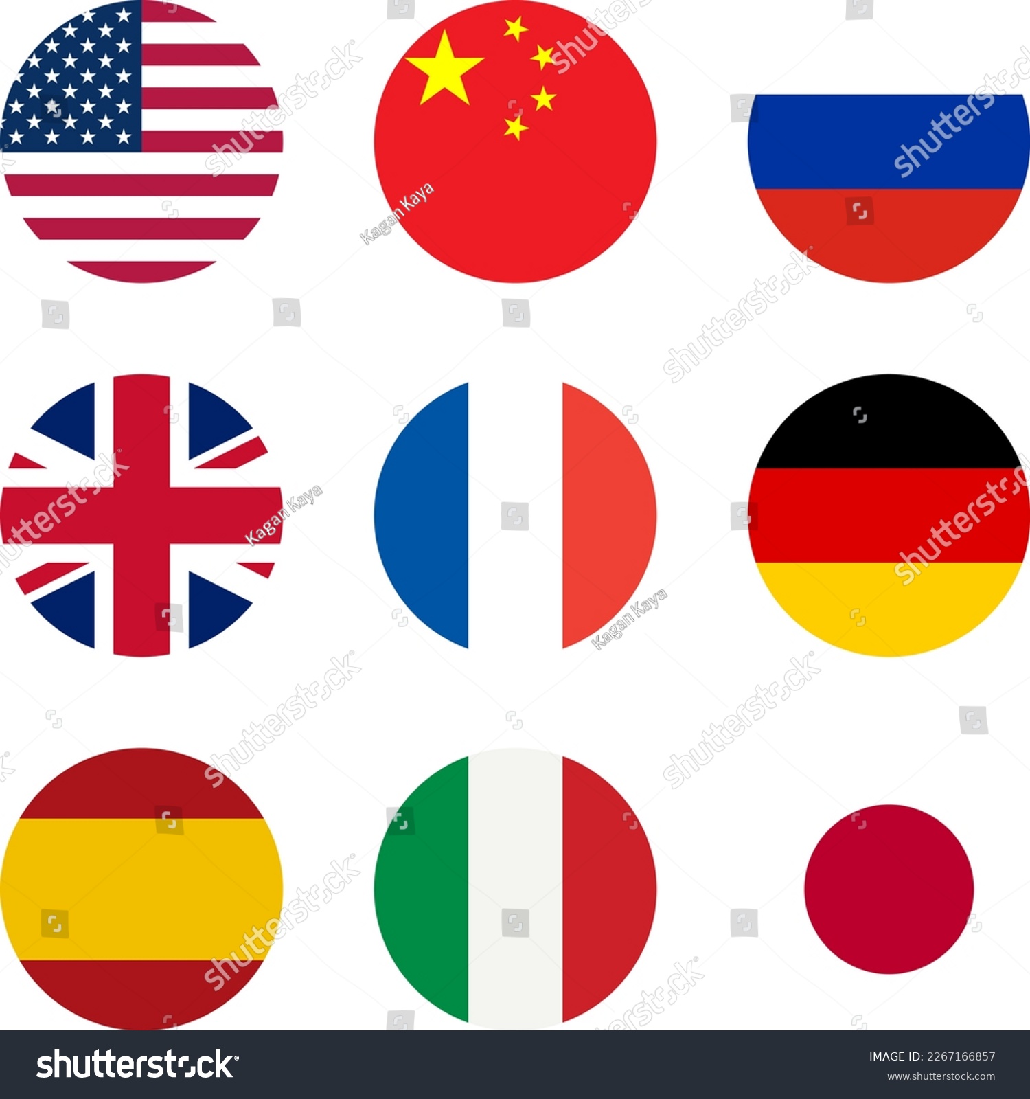 SVG of Set of Round Flag Icon Collection of USA United States of America, China, Russia, United Kingdom UK Great Britain, France, Germany, Spain, Italy and Japan. Vector Image. svg