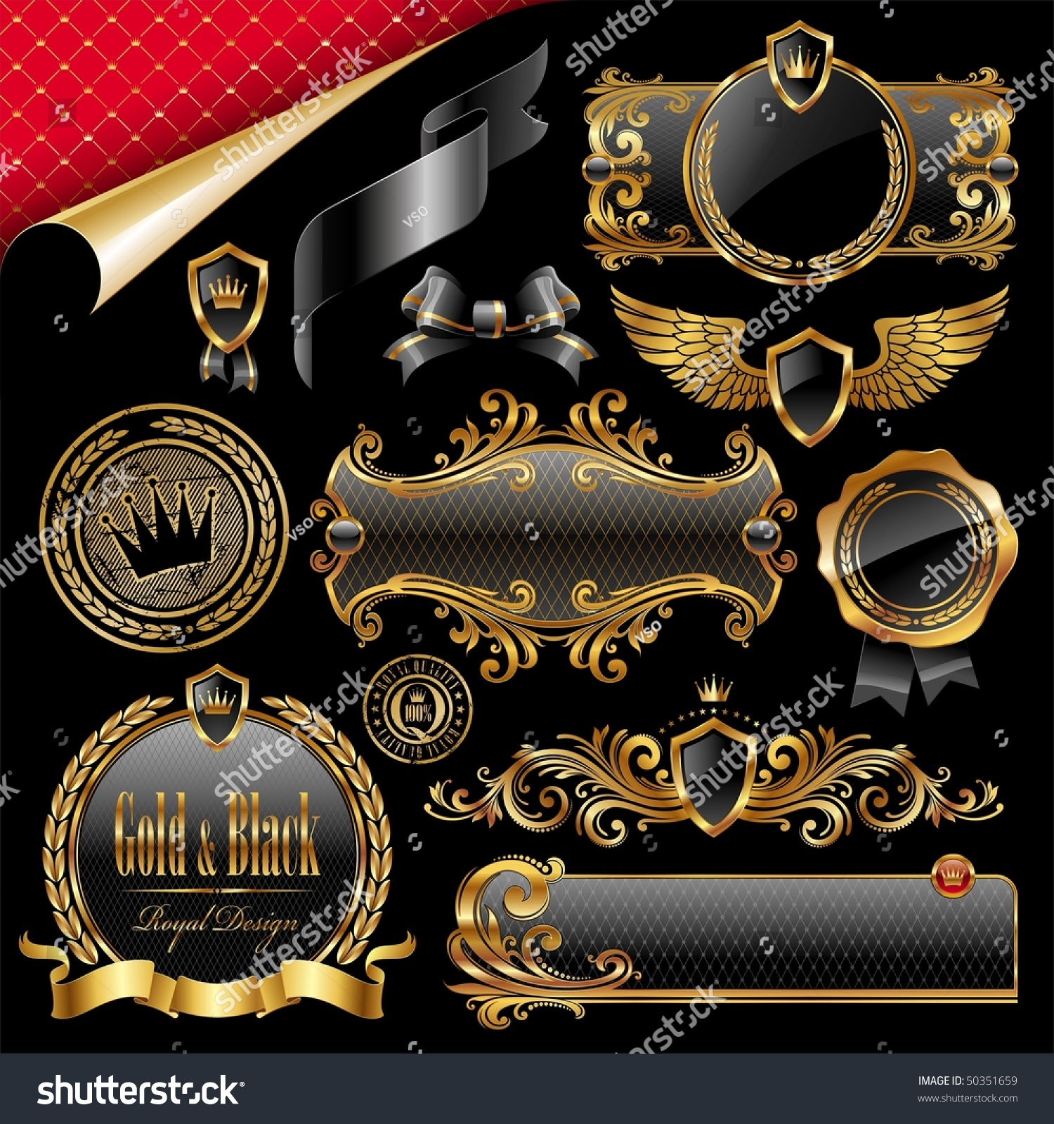 Set Of Royal Gold And Black Design Elements Stock Vector 50351659 ...