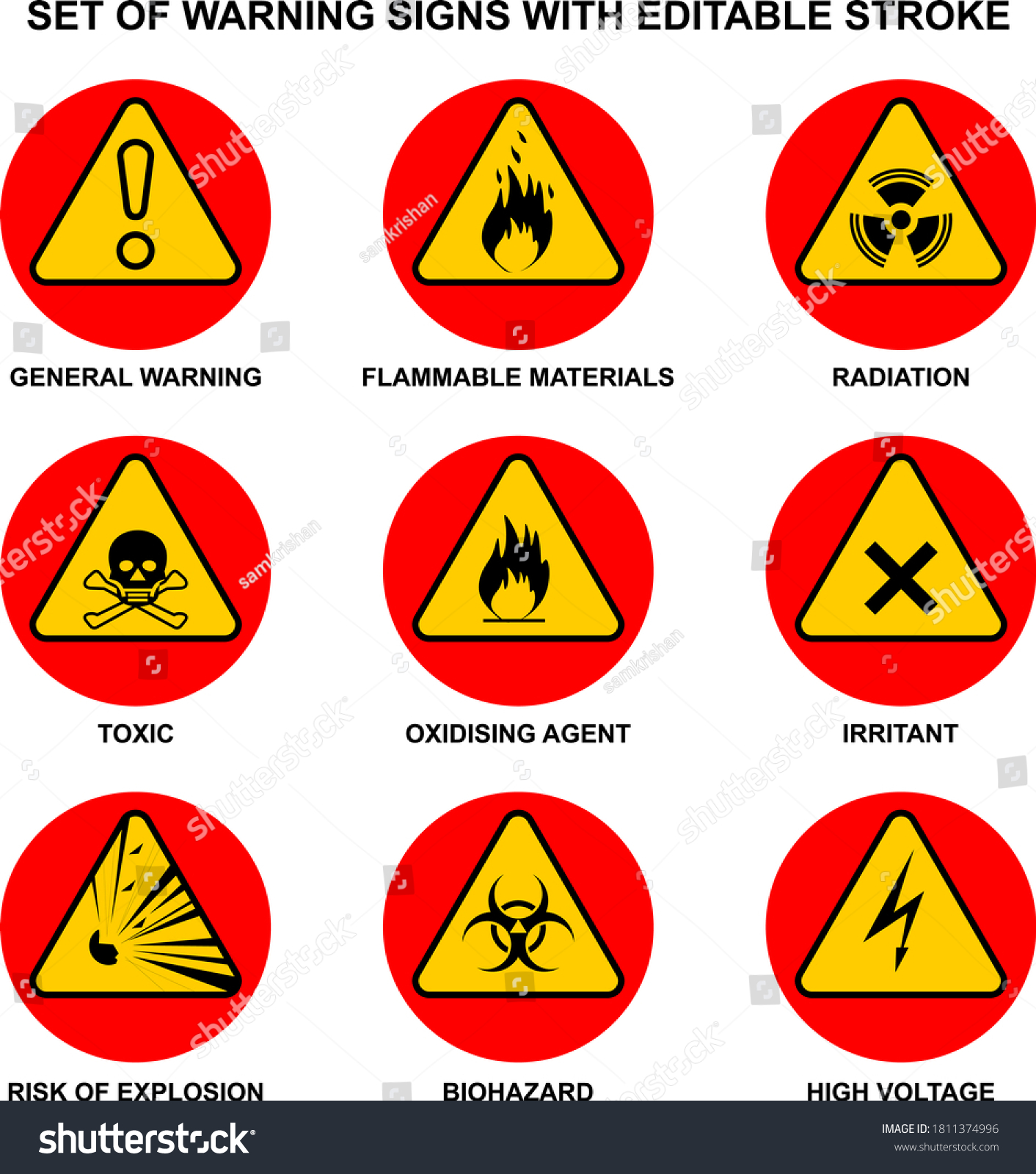 Set Safety Warning Signs 9 Symbols Stock Vector (Royalty Free ...