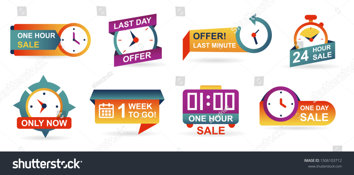 SVG of Set of sale countdown badges and stickers. Last minute offer banner, one day sales and 24 hour sale. Shopping limited time offer. Collection best deal badge isolated vector. svg