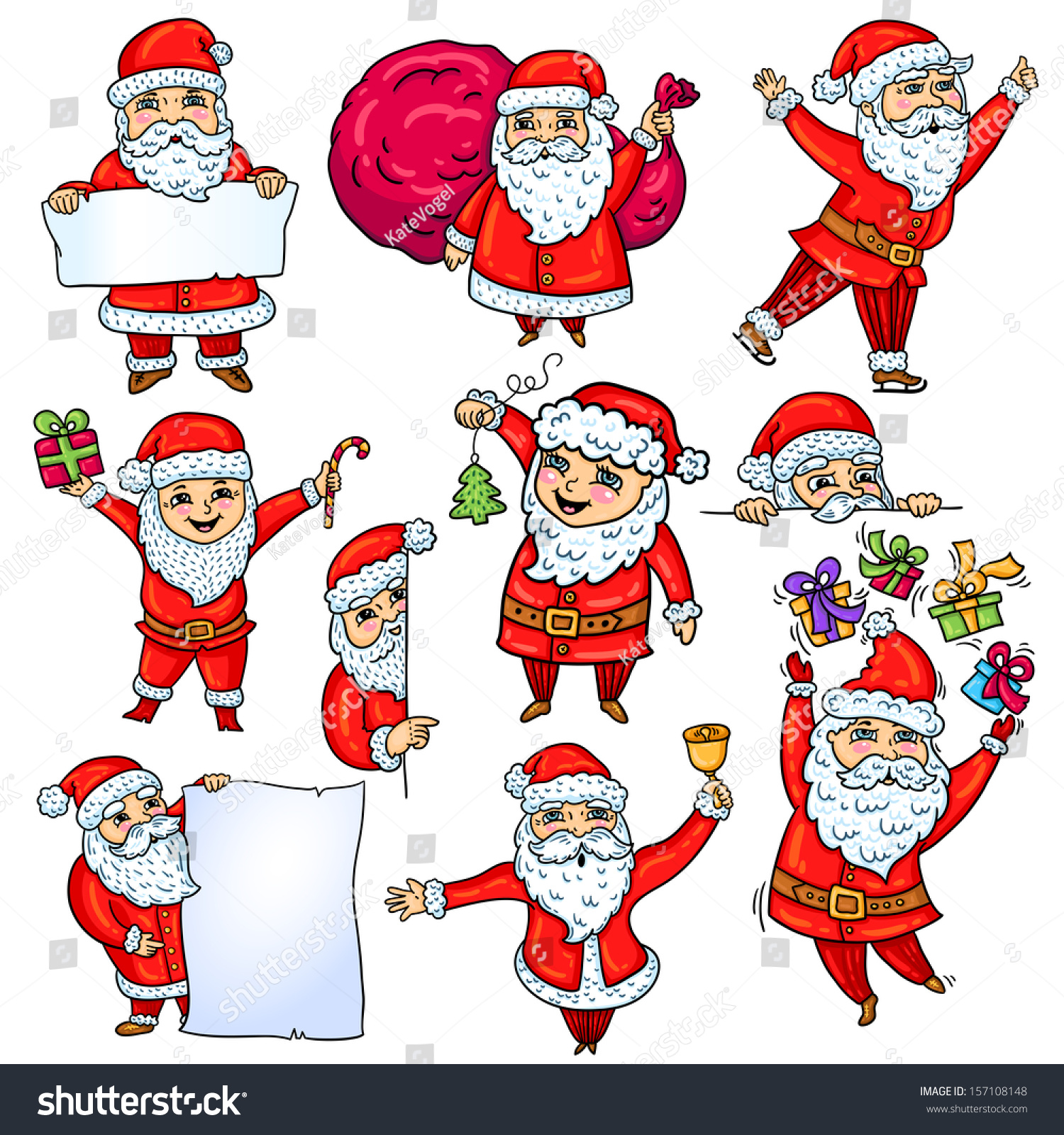 Set Santa Claus Cartoon Style Isolated Stock Vector Royalty Free