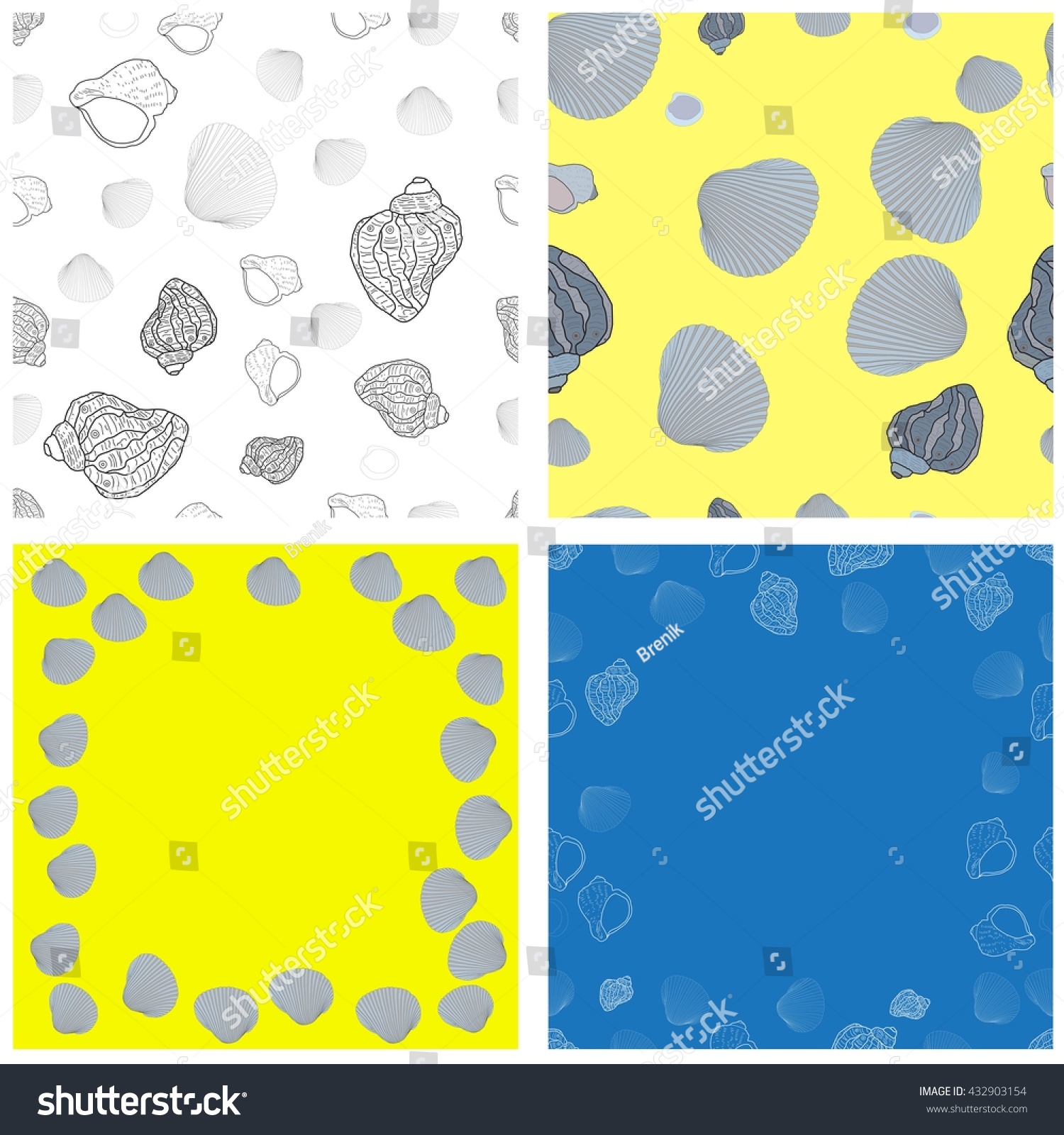 Set Sea Shell Background Simple Pattern Stock Vector (Royalty Free ...