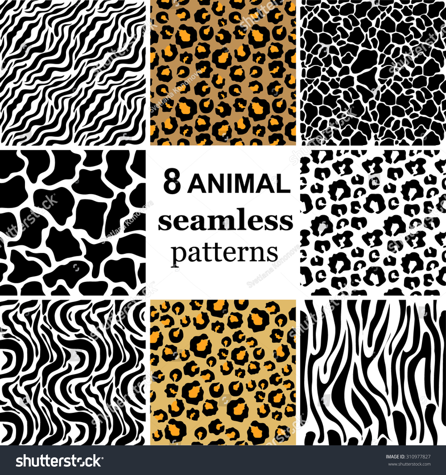 Set Of 8 Seamless Animal Patterns. Zebra, Leopard, Giraffe. Backgrounds ...