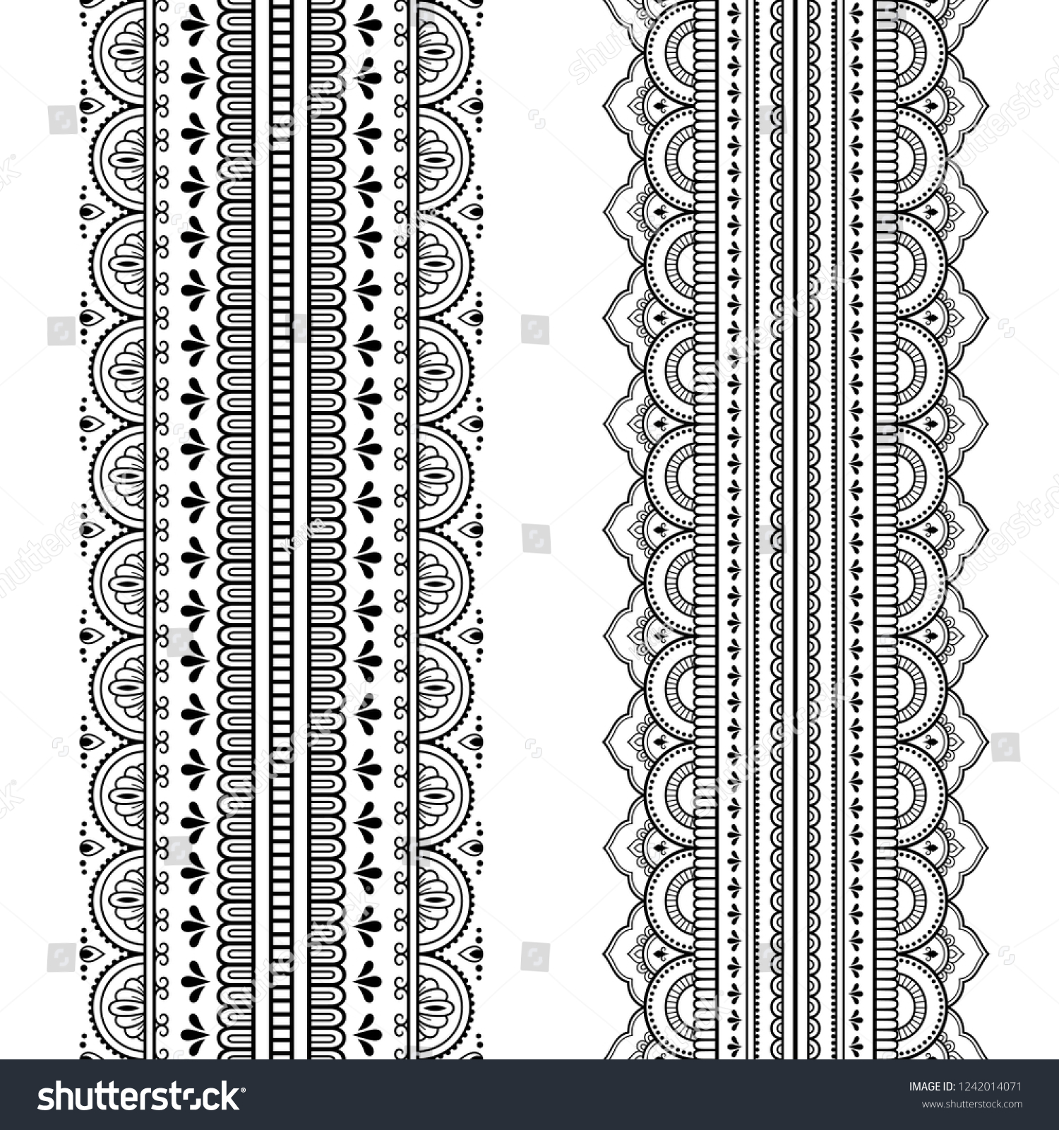 Set Seamless Borders Design Application Henna Stock Vector (Royalty ...