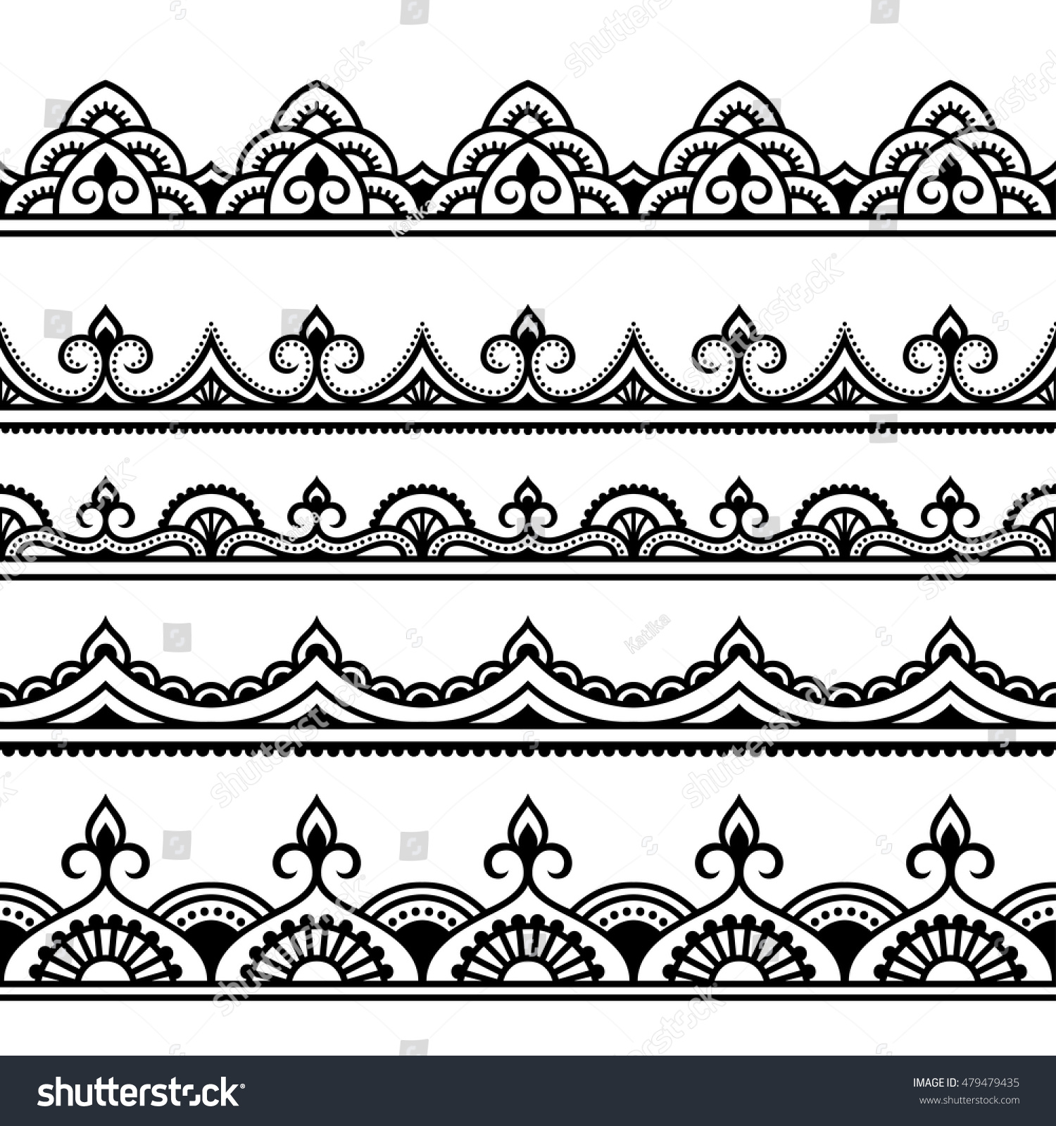 Set Seamless Borders Design Application Henna Stock Vector Royalty Free 479479435 Shutterstock 3797