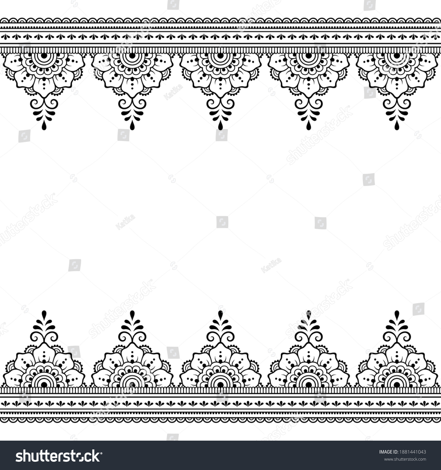 Set Seamless Borders Pattern Mehndi Henna Stock Vector (Royalty Free ...