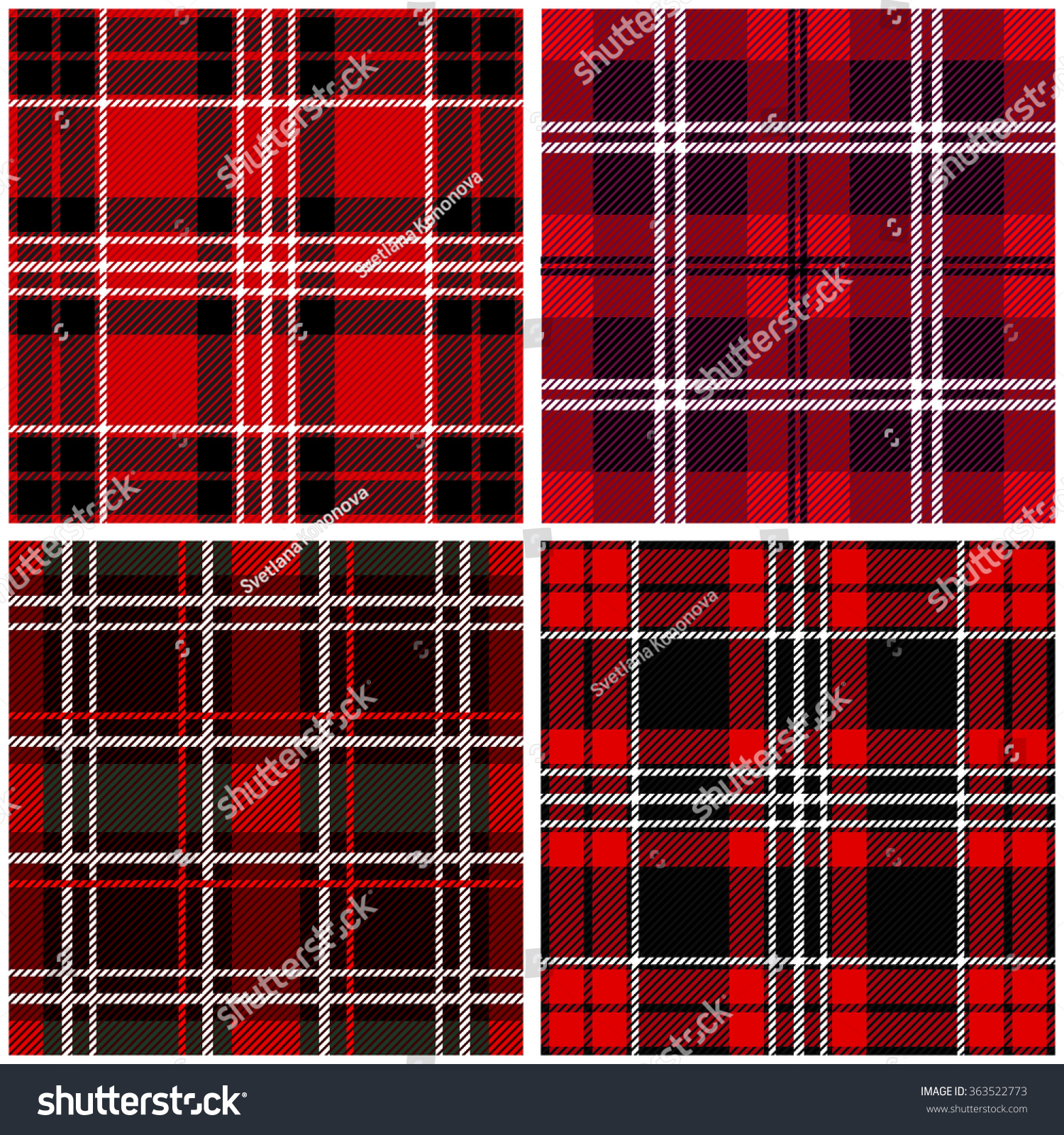 Set Of 4 Seamless Checkered Vector Patterns. Red And Black Scottish ...