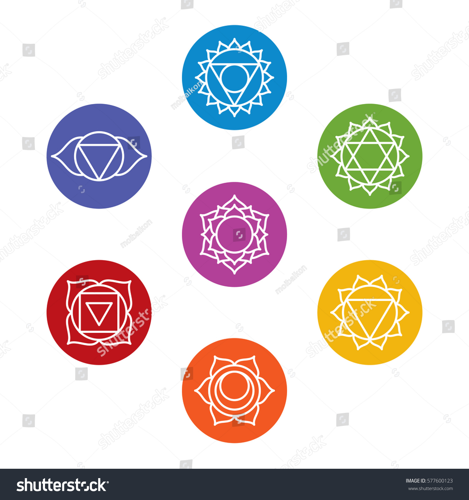 Set Seven Chakra Symbols Yoga Meditation Stock Vector (Royalty Free ...