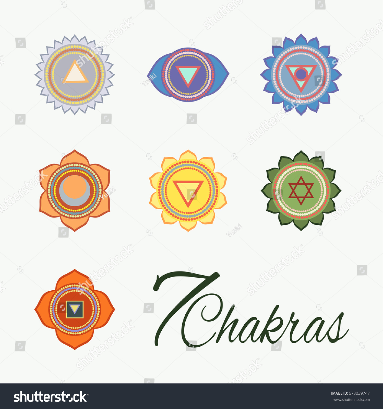 Set Seven Chakras Icons Yogameditation Energy Centers Vector De Stock Libre De Regal As