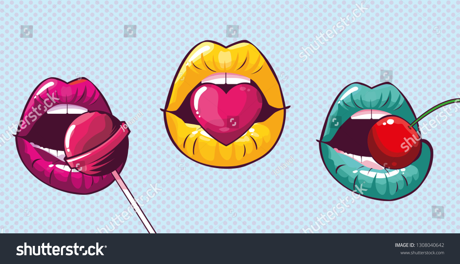 Set Sexy Woman Mouths Pop Art Stock Vector Royalty Free 1308040642