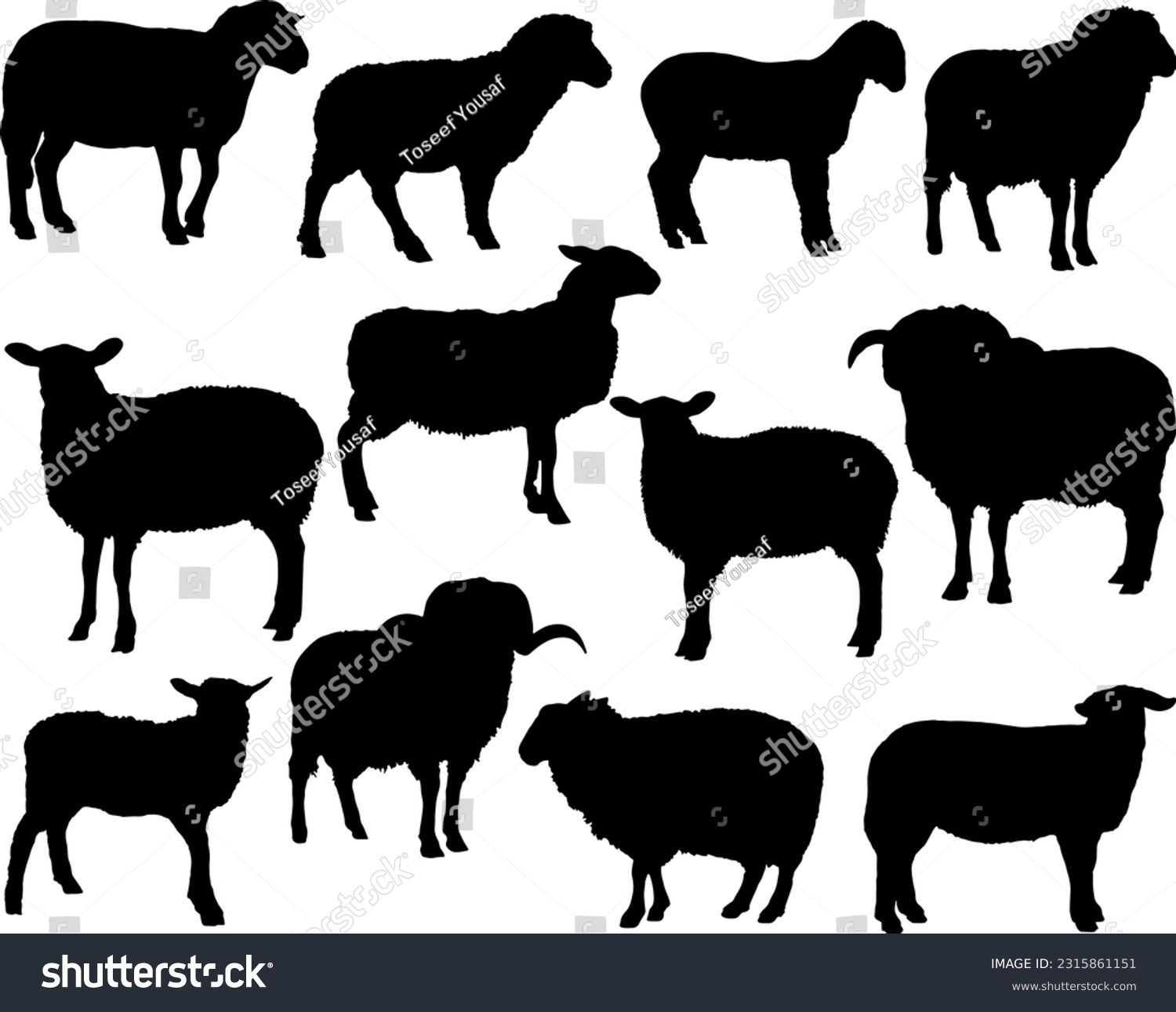 SVG of Set of Sheep Silhouette, Farm Animal svg
