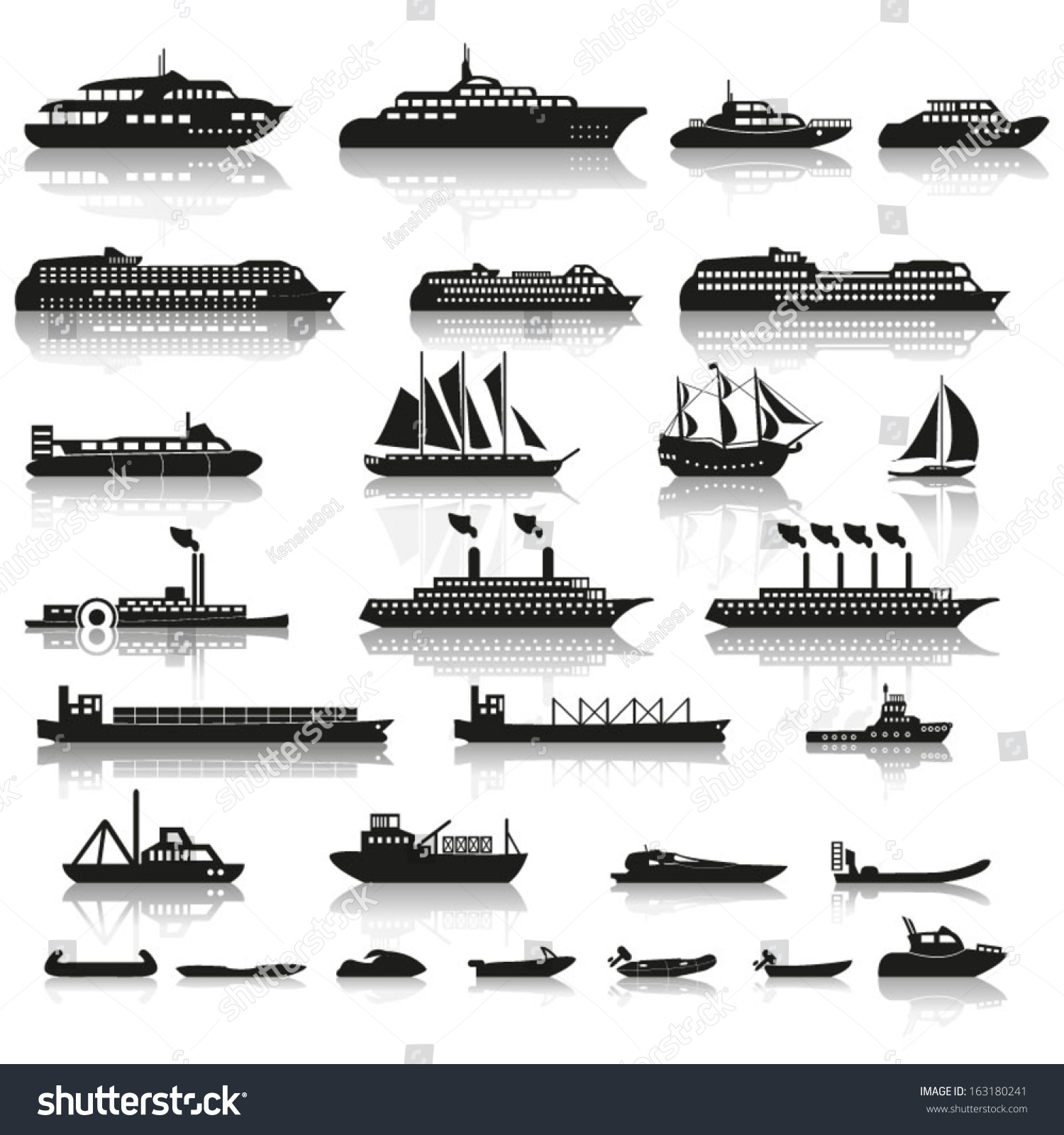 Set Of Ships And Boats Stock Vector Illustration 163180241 : Shutterstock