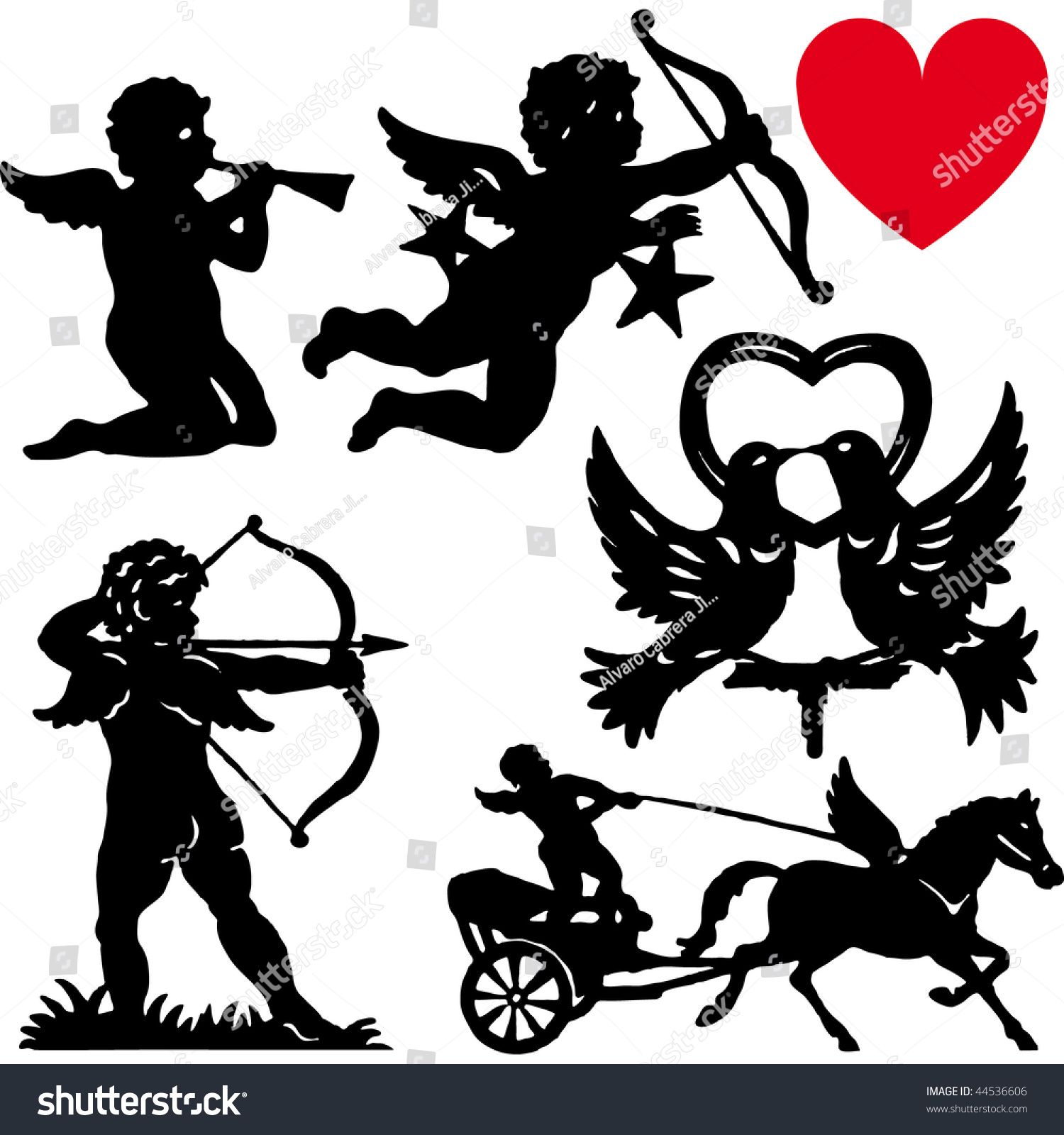 Set Silhouette Cupid Vector Illustration Valentines Stock Vector 44536606 Shutterstock 3530