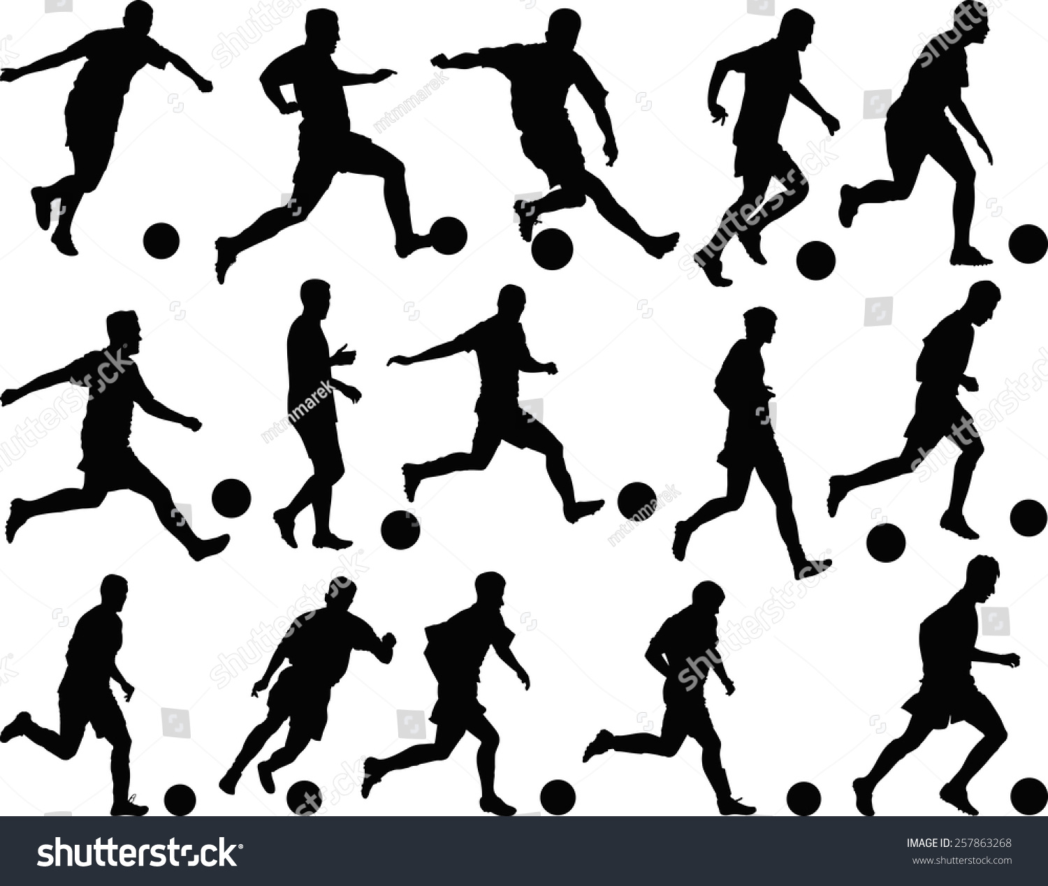 Set Silhouette Footballers Stock Vector (Royalty Free) 257863268 ...