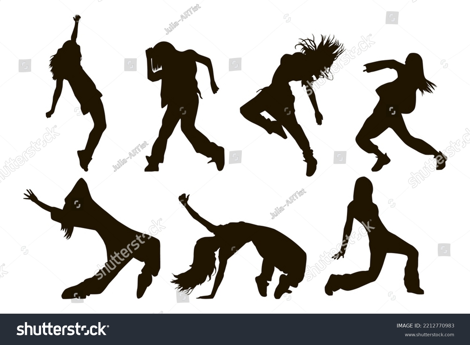 SVG of Set of silhouette people dancing hip-hop. Street dance. Vector illustration isolated on white svg