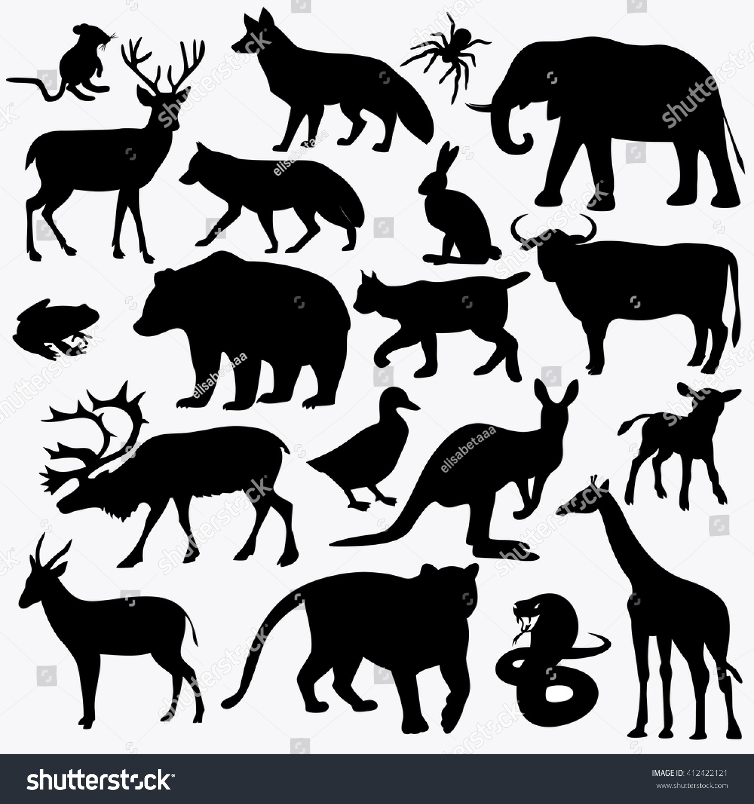 Set Silhouettes Animals Insectsvector Illustration Stock Vector ...