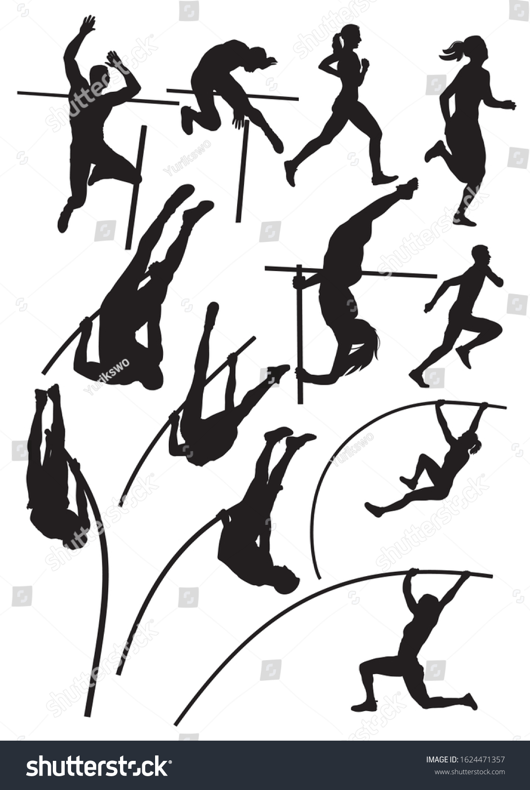 Set Silhouettes Athletes High Jump Vector Stock Vector (Royalty Free ...