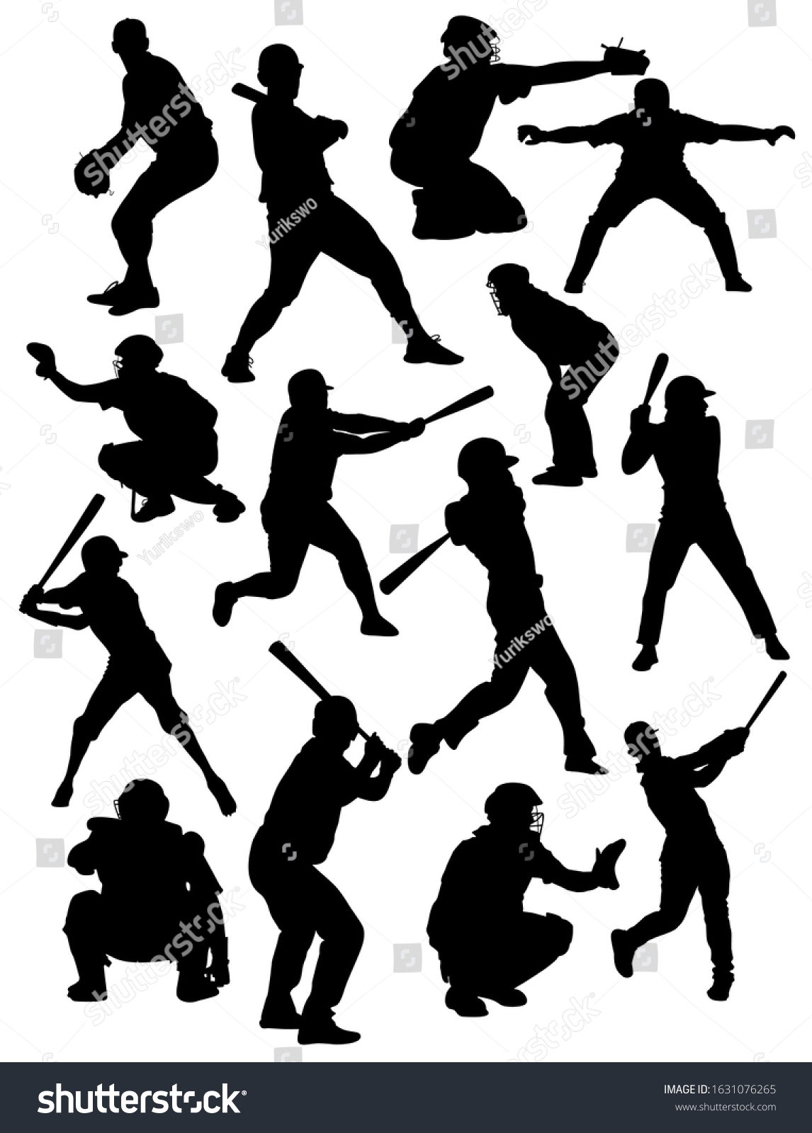 Set Silhouettes Baseball Players Vector Illustration Stock Vector ...