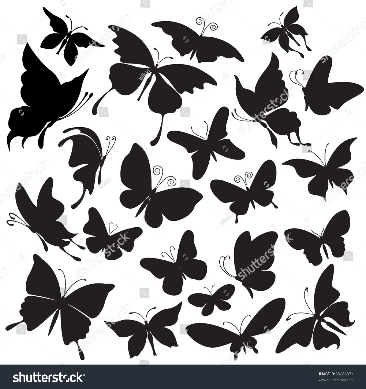 Set Silhouettes Butterflies Stock Vector 58086871 Shutterstock