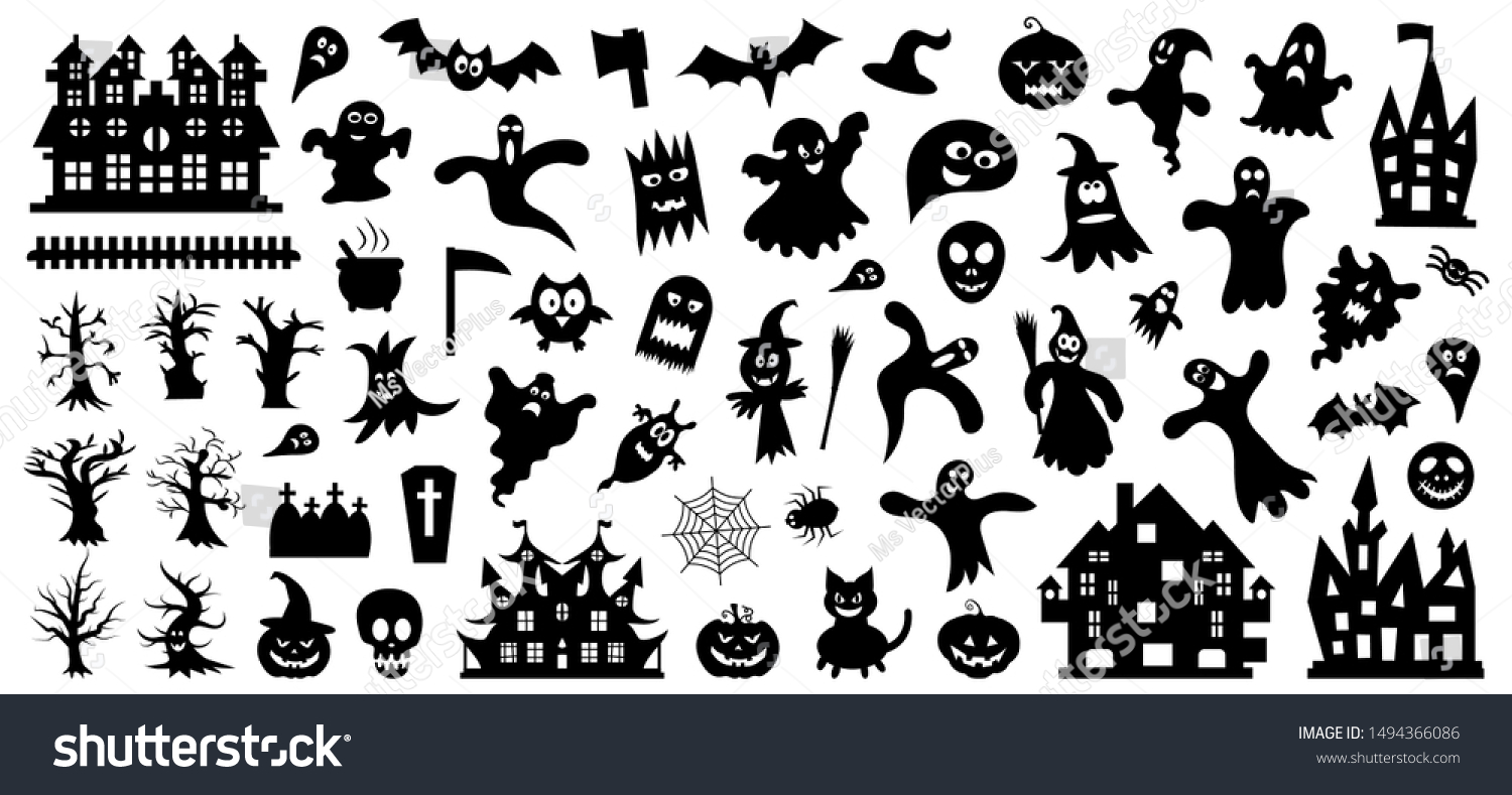 Set Silhouettes Halloween On White Background Stock Vector (Royalty ...