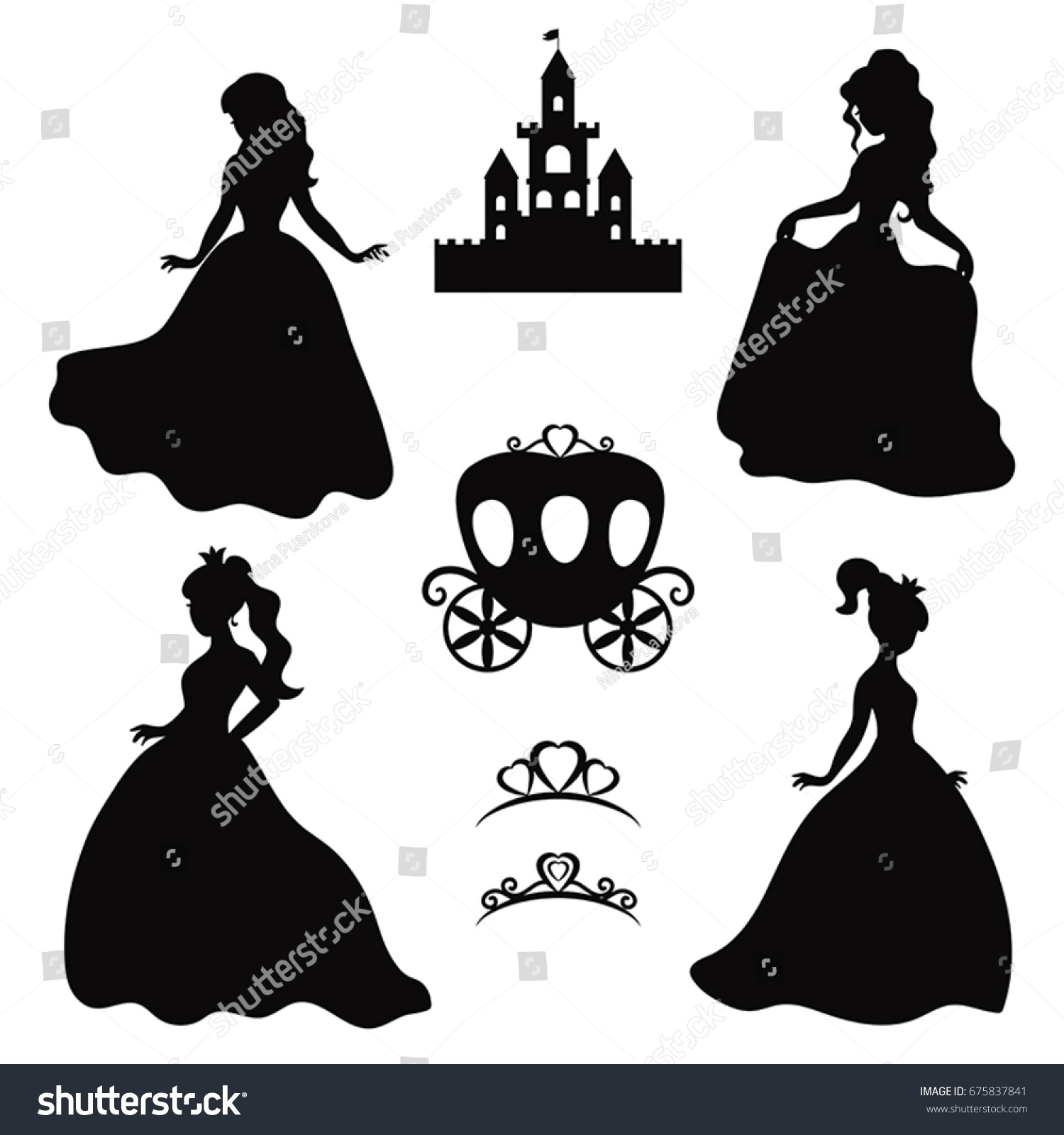 Set Silhouettes Princess On White Background Stock Vector 675837841 Shutterstock 