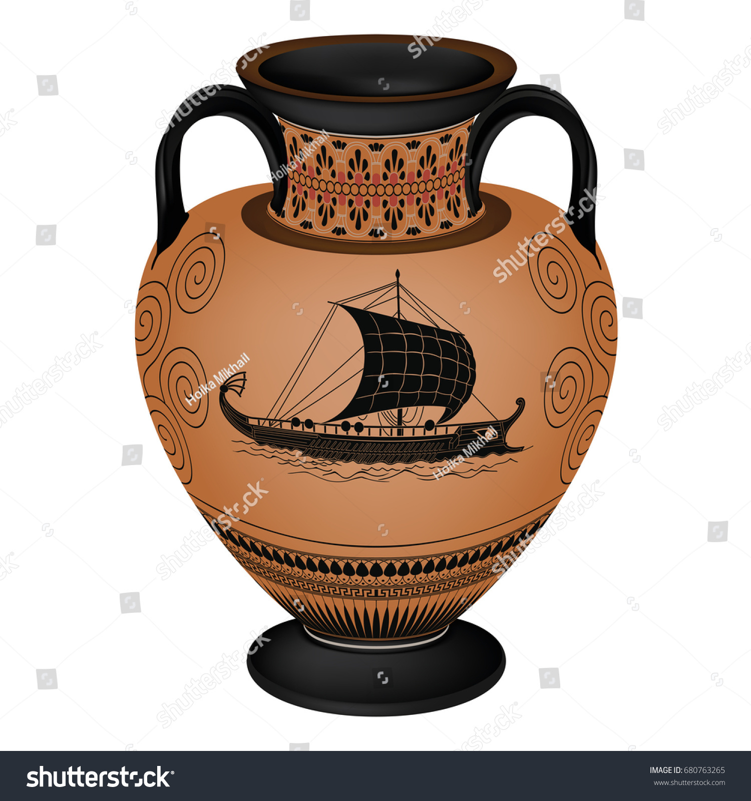 Set Silhouettes Vintage Greek Vases National Vetor Stock Livre De   Stock Vector Set Of Silhouettes Of Vintage Greek Vases With National Ornaments Isolated On White Background 680763265 