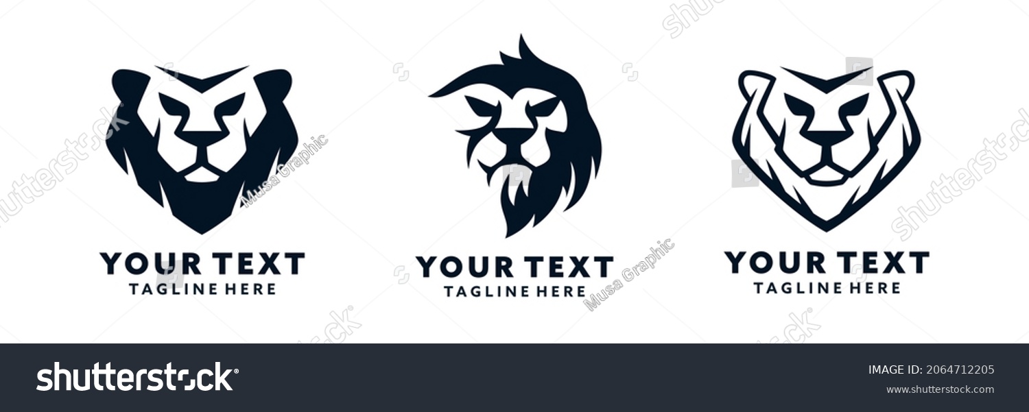SVG of Set of sillhouete modern minimalist animal lion head logo design svg