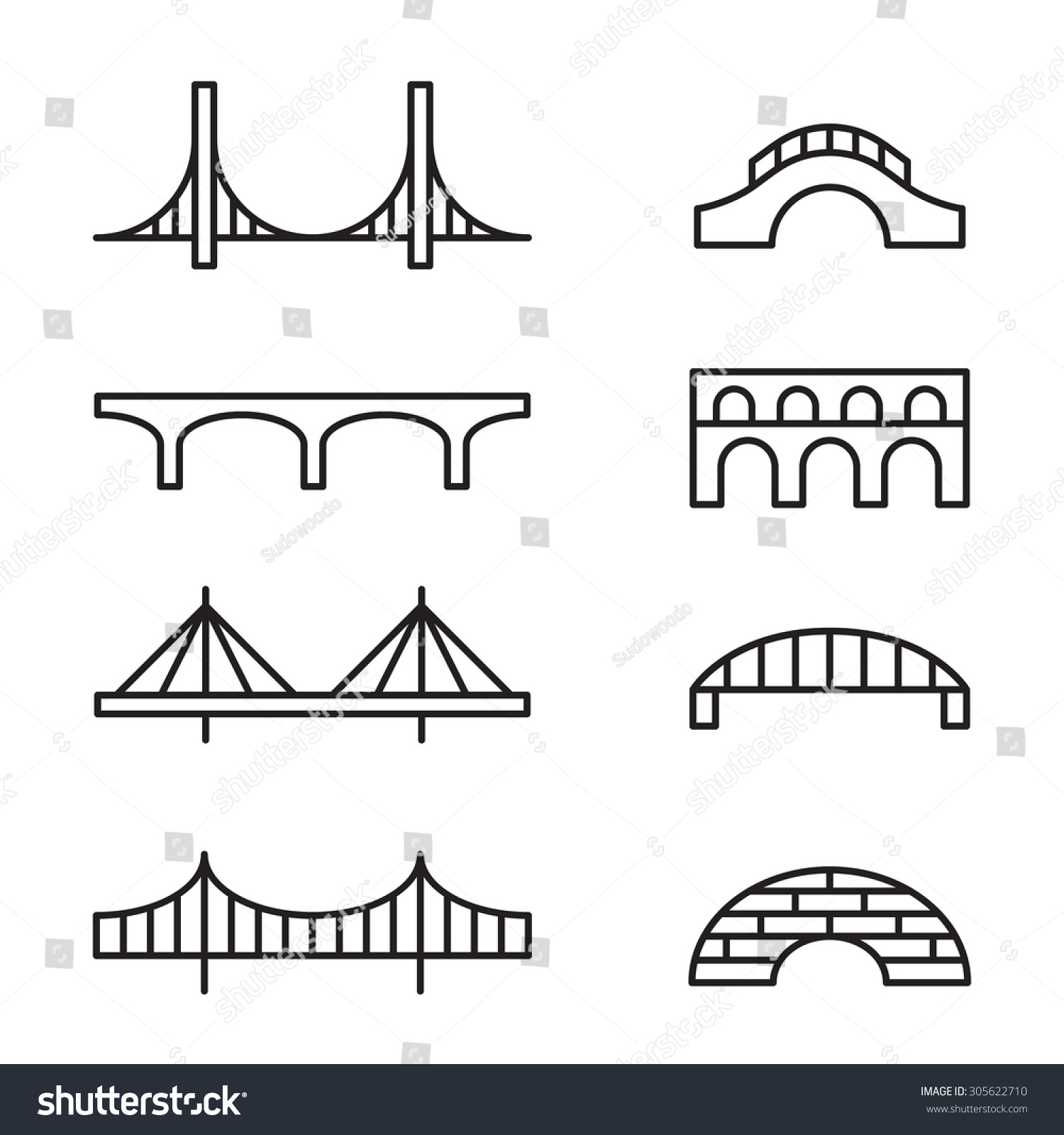 SVG of Set of simple bridge line icons.  svg