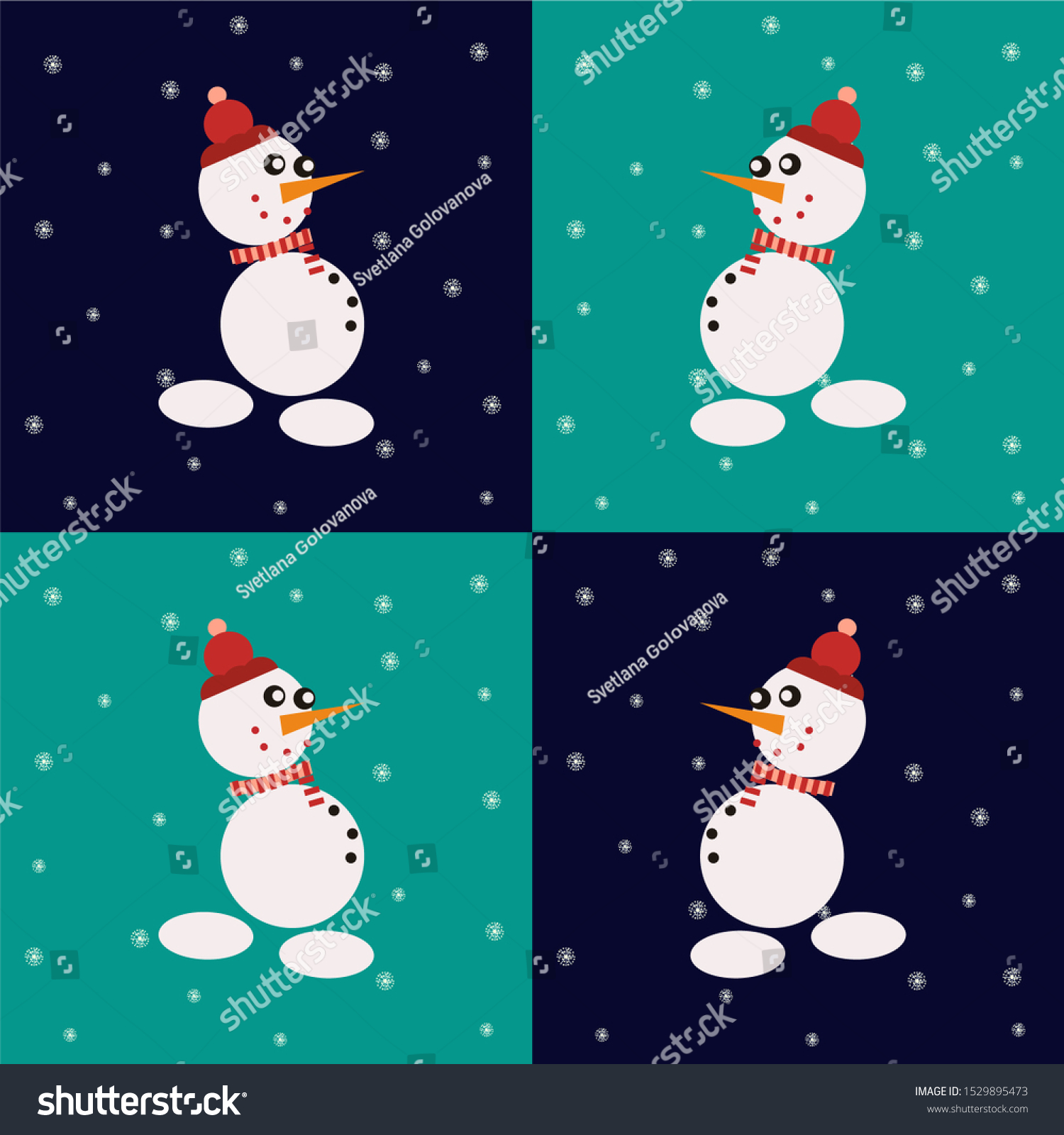 Set Simple Christmas Patterns Cute Snowman Stock Vector Royalty Free