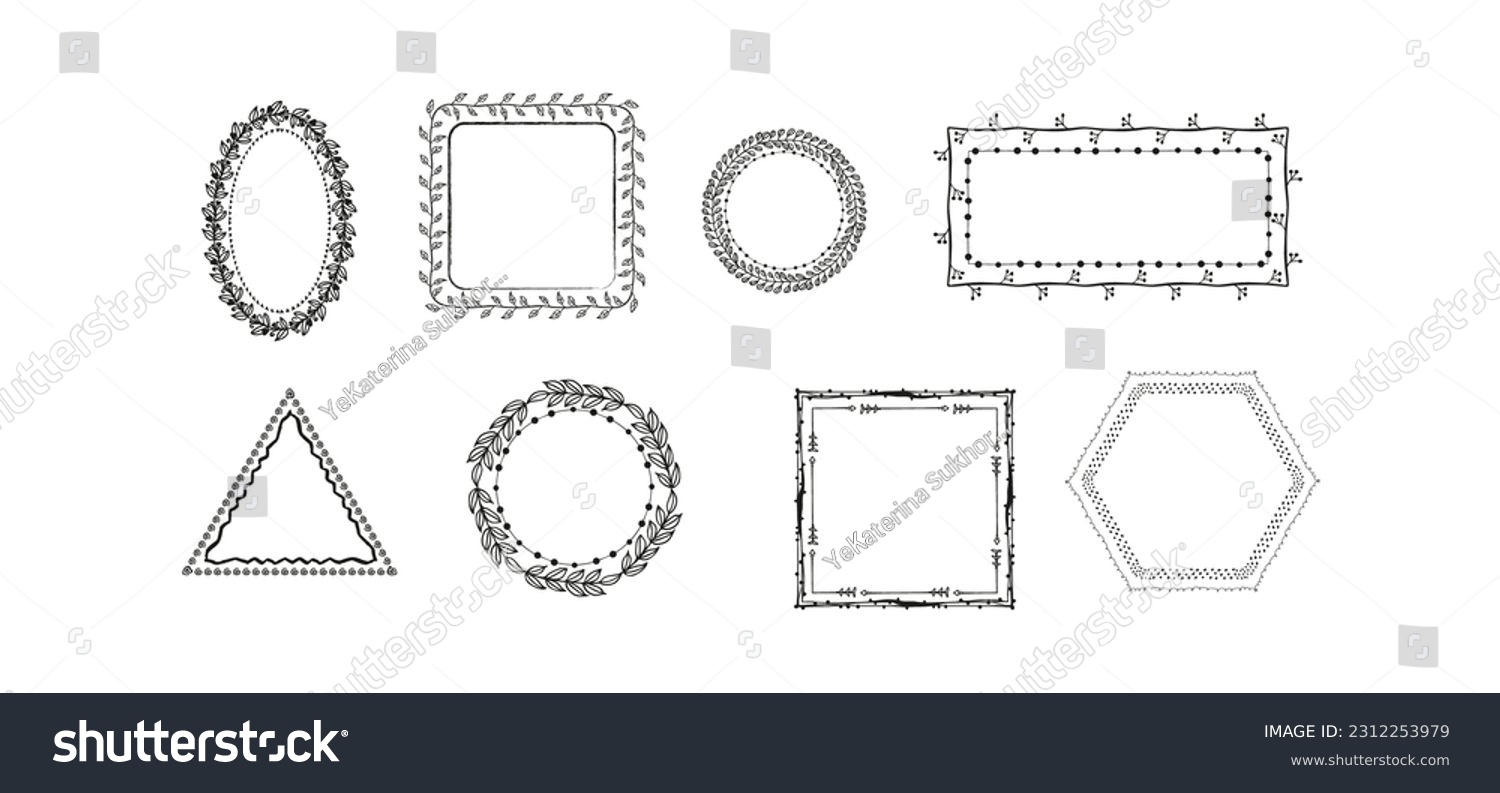 SVG of Set of simple line frames. Collection of vertical blank templates to decorate text. Greeting or wedding frames. Botanical circle frame.  Elegant minimal vector isolated set svg