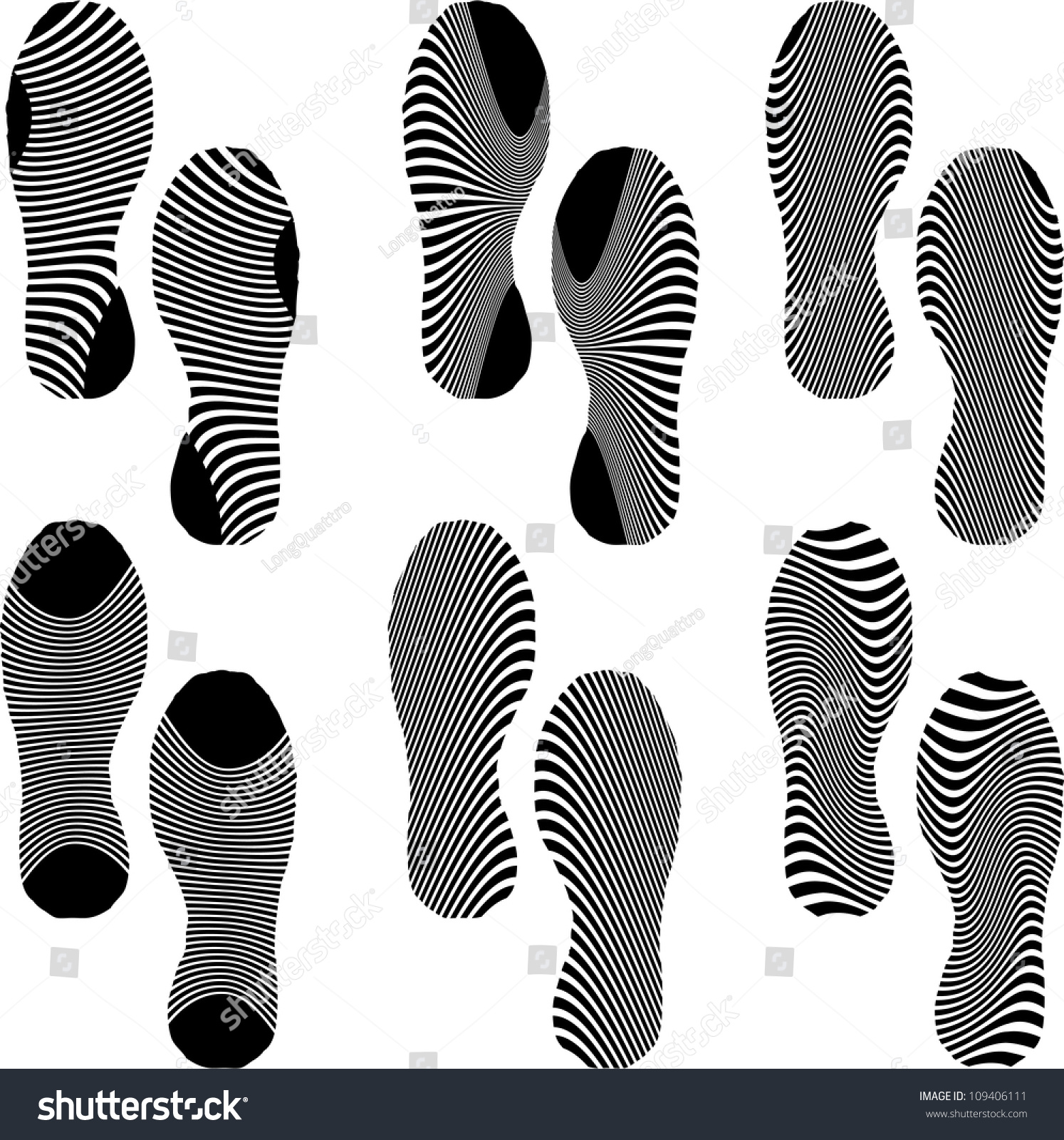 Set Of Six Black Footprint With Lines Stock Vector Illustration ...