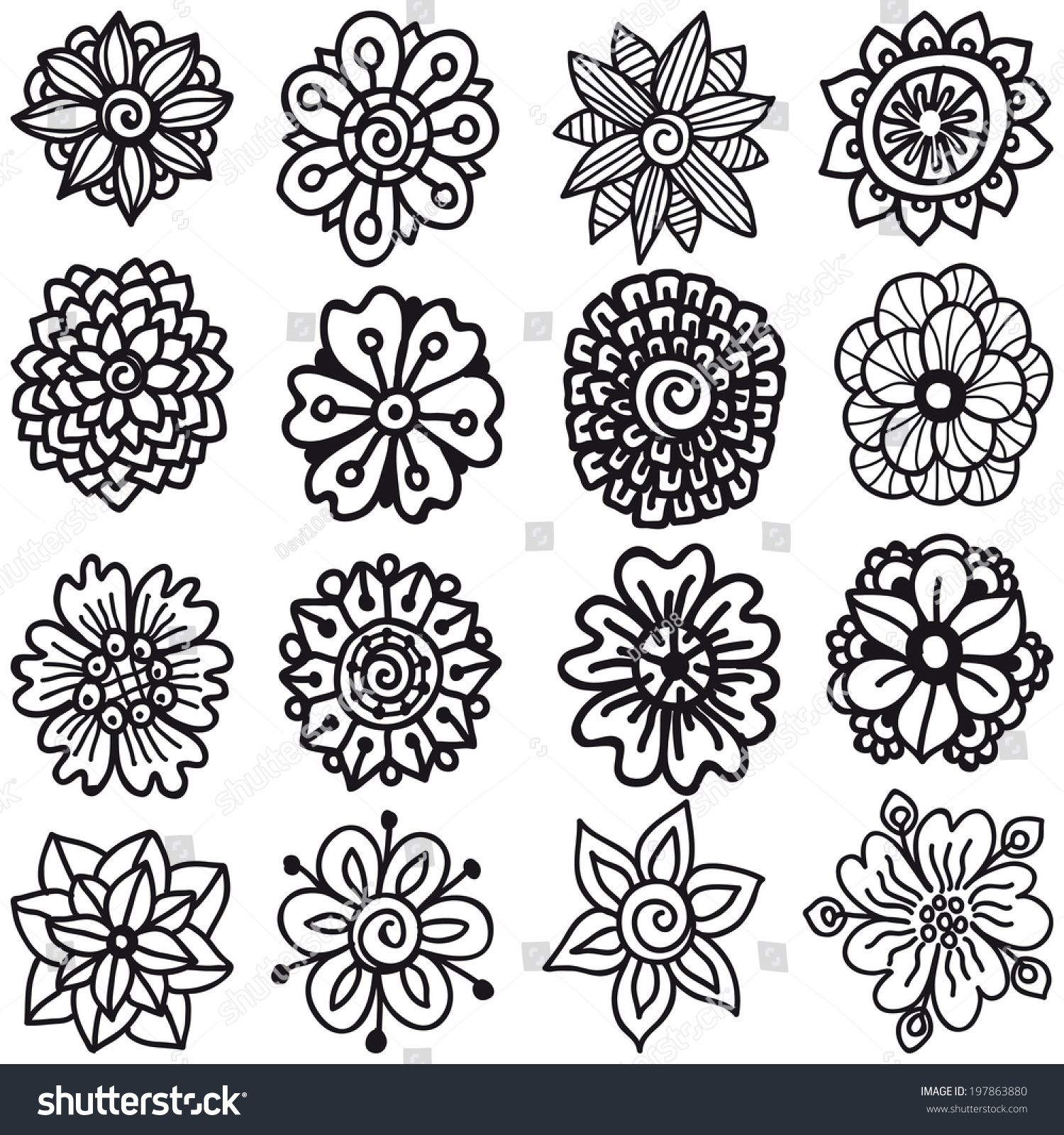 Set Of Sketch Flowers For Your Design. Vector Collection Of Hand Drawn ...