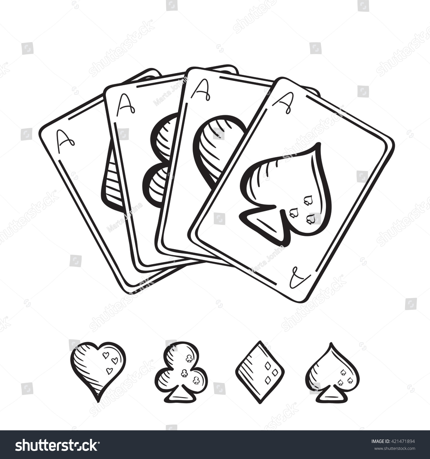 Set Sketch Playing Cards Hand Drawn Stock Vector (Royalty Free) 421471894