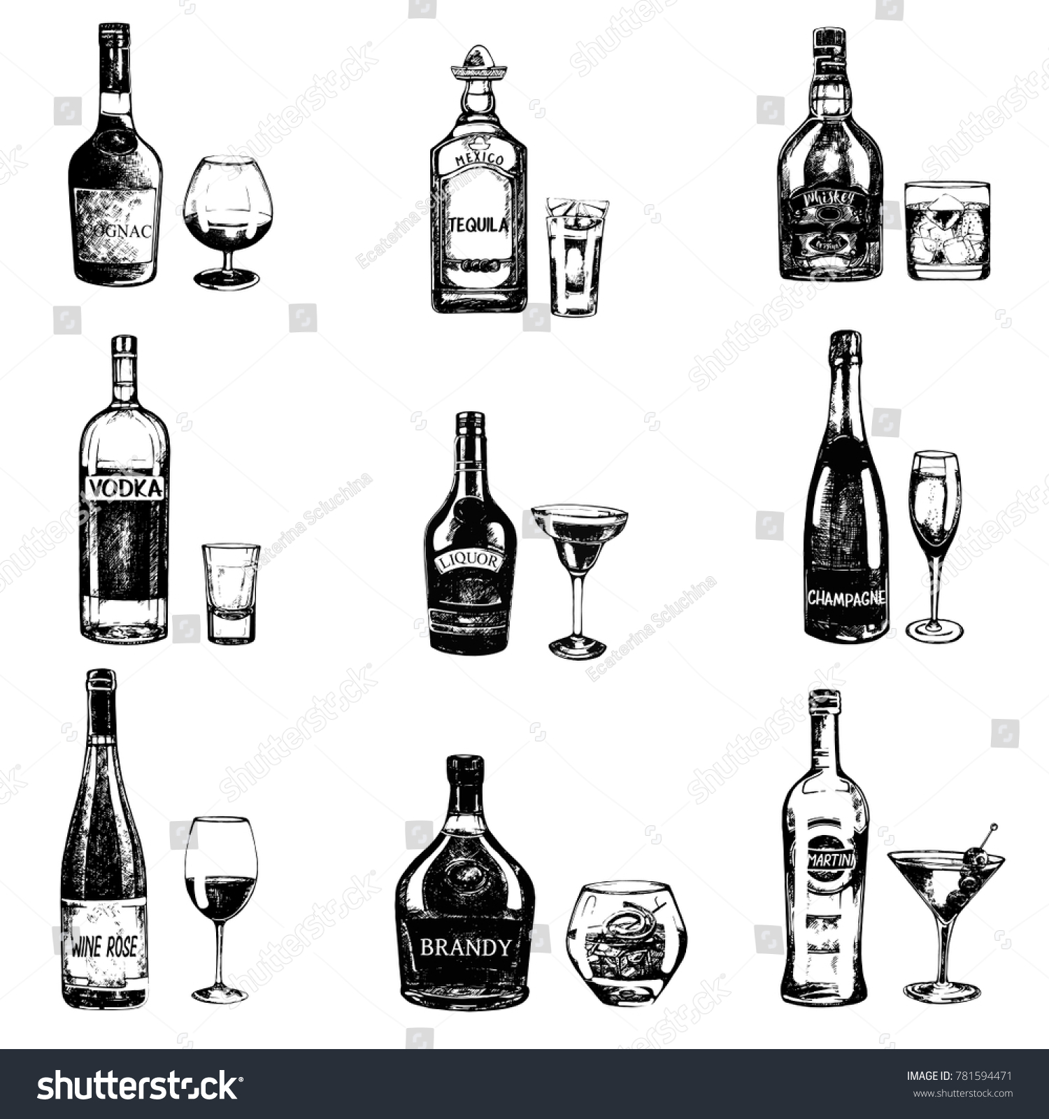 Set Sketch Style Hand Drawn Bottles Stock Vector (Royalty Free ...