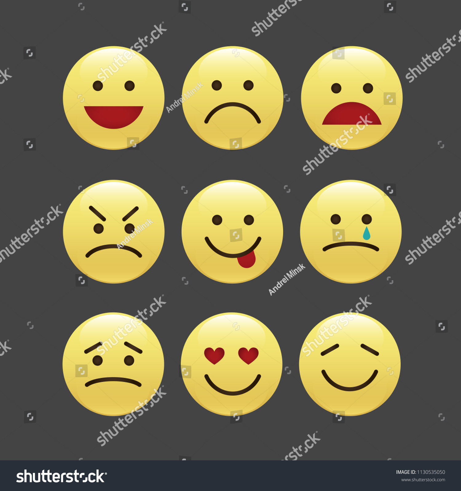 Vektor Stok Set Smile Icons Emoji Emoticons Tanpa Royalti 1130535050 Shutterstock