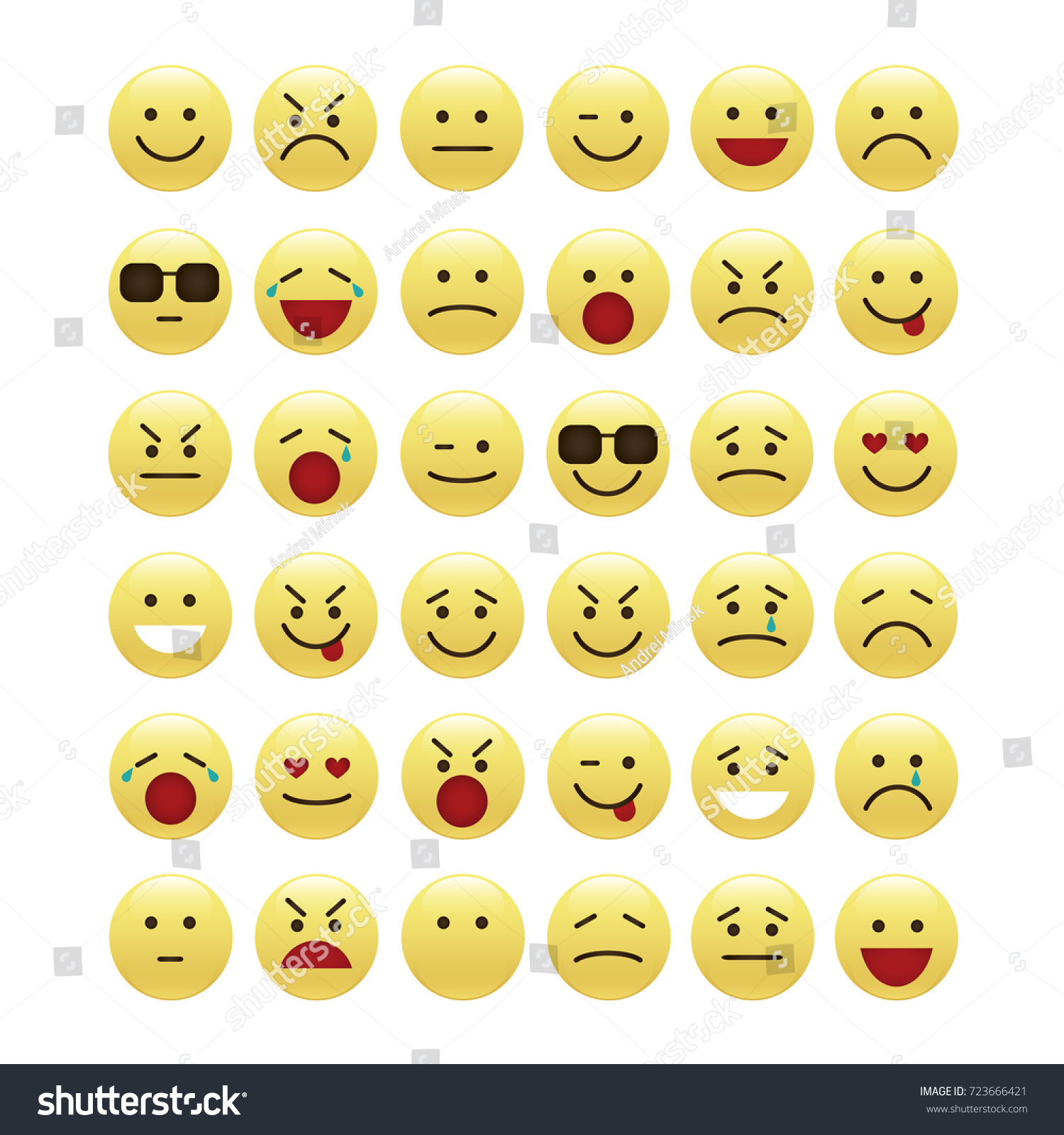 Vektor Stok Set Smile Icons Emoji Emoticons Tanpa Royalti 723666421 Shutterstock