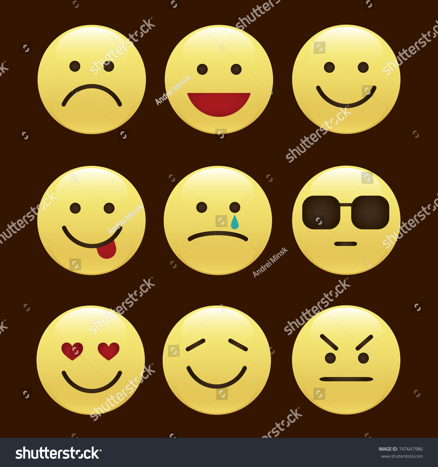 Set Smile Icons Emoji Emoticons Stock Vector (Royalty Free) 747647986