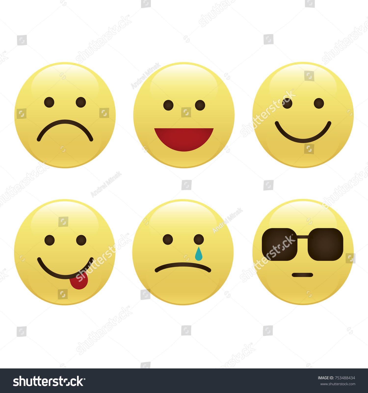 Vektor Stok Set Smile Icons Emoji Emoticons Tanpa Royalti 753488434 Shutterstock 7355