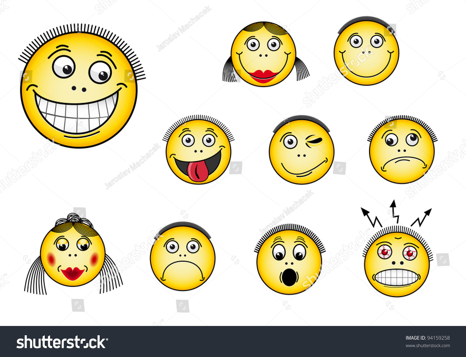 Set Of Smiley Faces In Various Facial Expressions Stock Vector ...