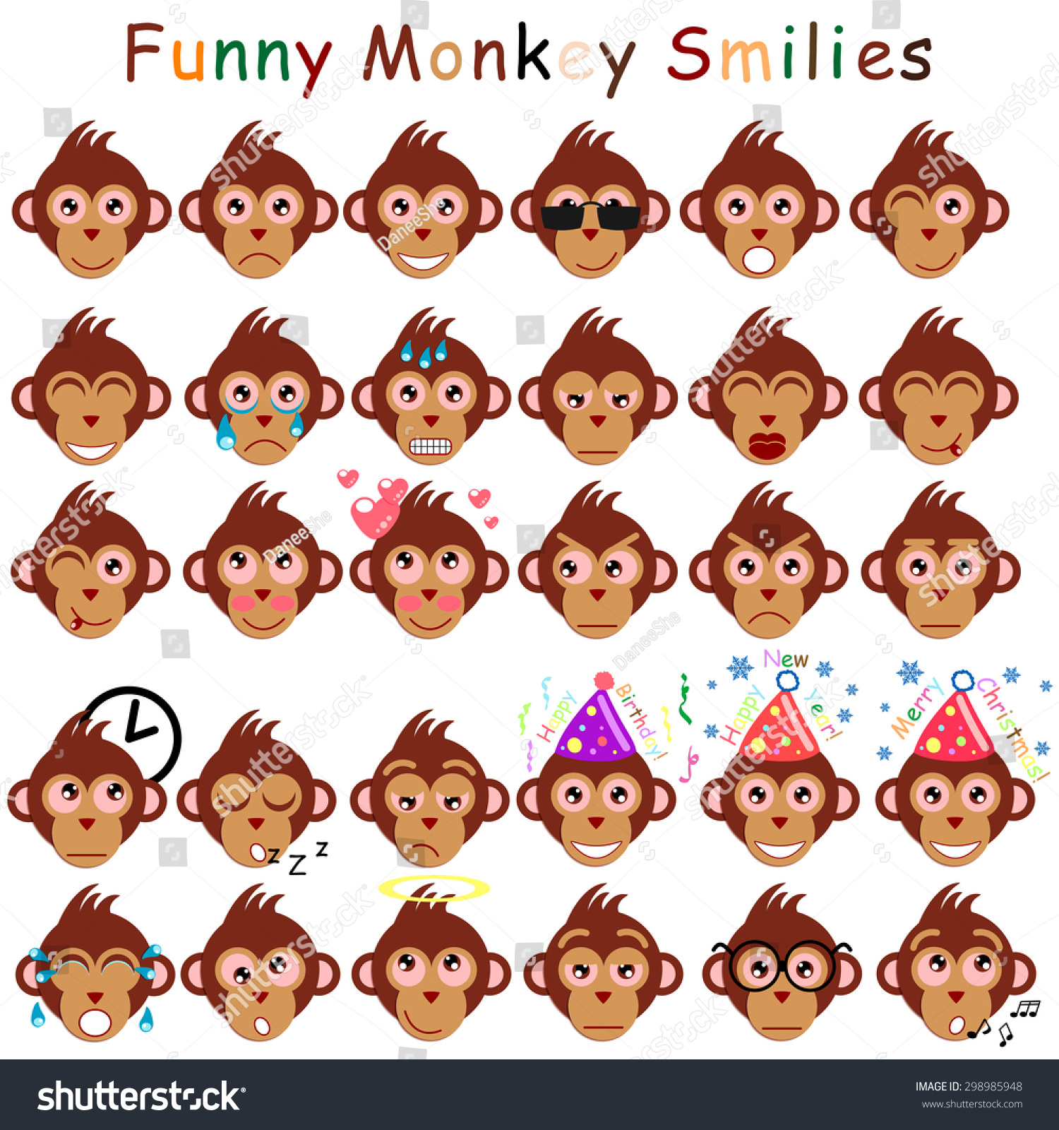 Set Smilies Form Head Monkeys Different Stock Vector (Royalty Free ...