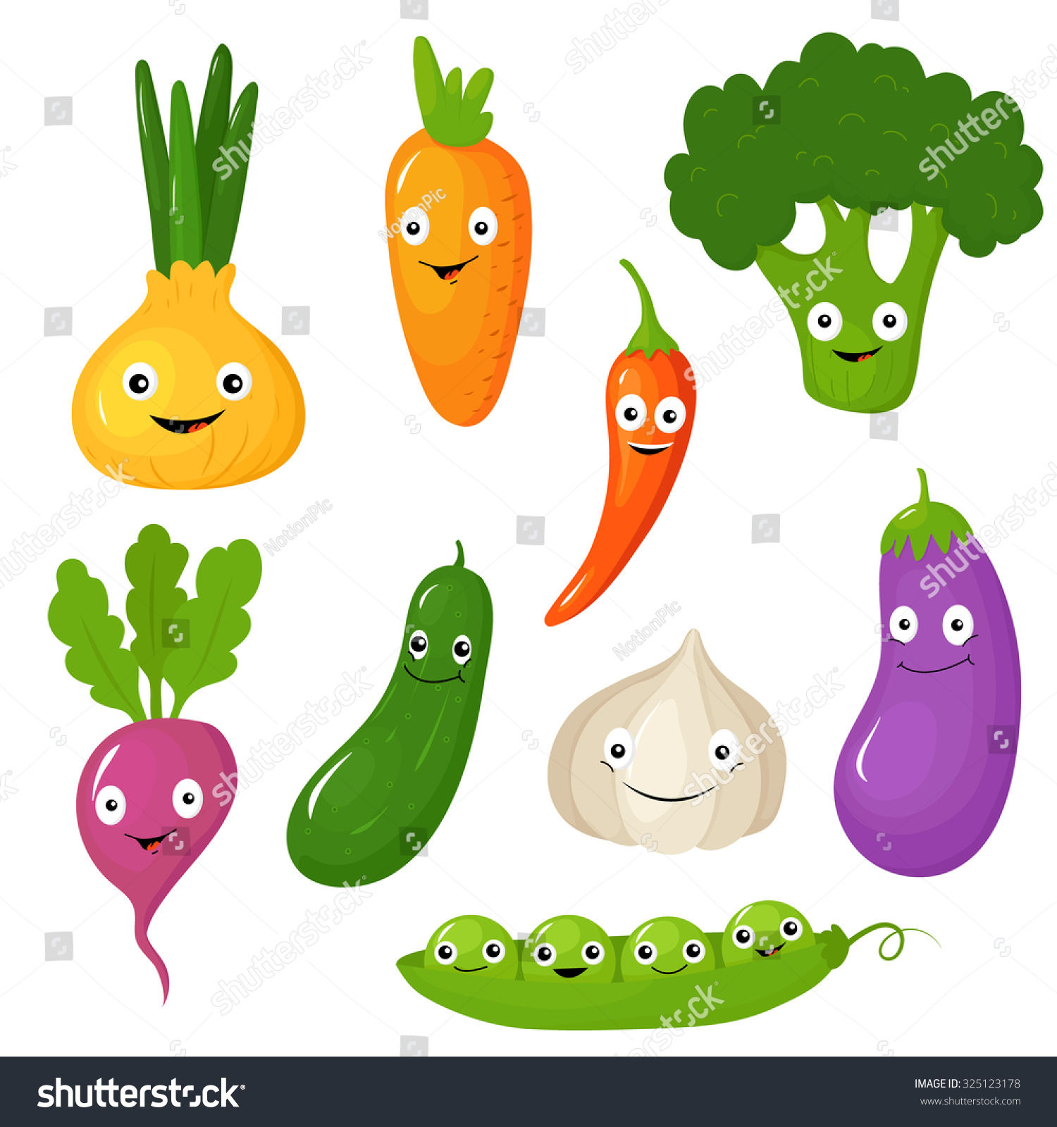 Set Smiling Cute Cartoon Vegetables Vector Stock Vector (Royalty Free ...