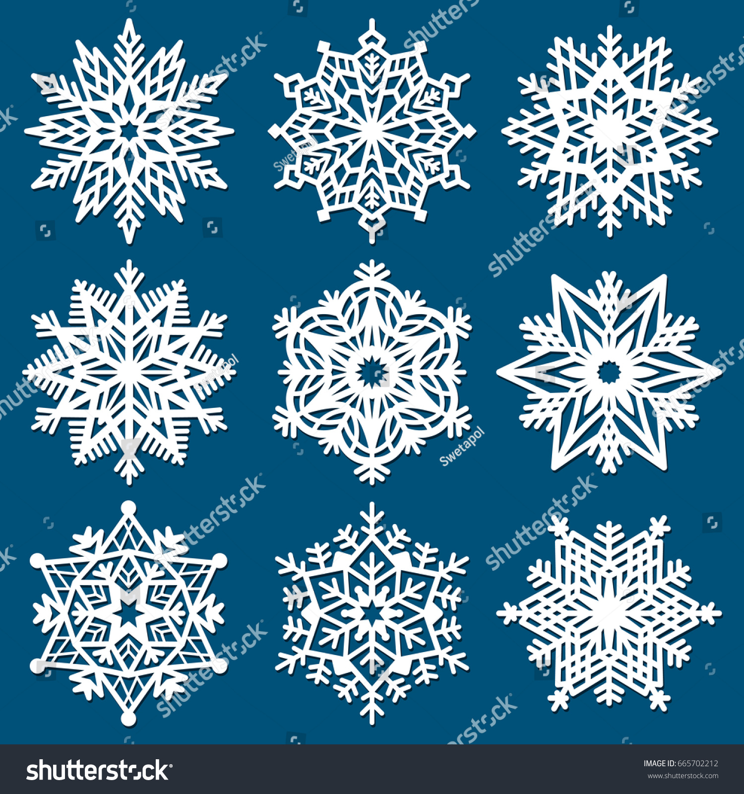 Set Snowflakes Laser Cutting Template Christmas Stock Vector (Royalty ...