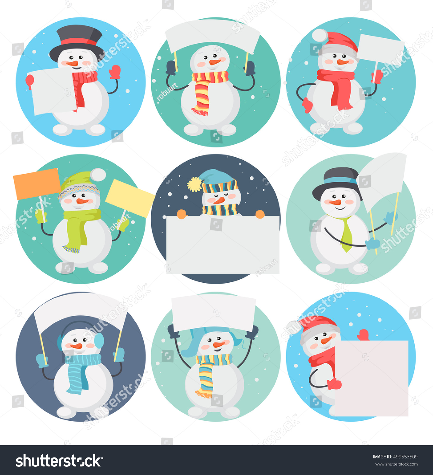 Set Snowman Cartoons Blank Message Board Stock Vector (Royalty Free ...