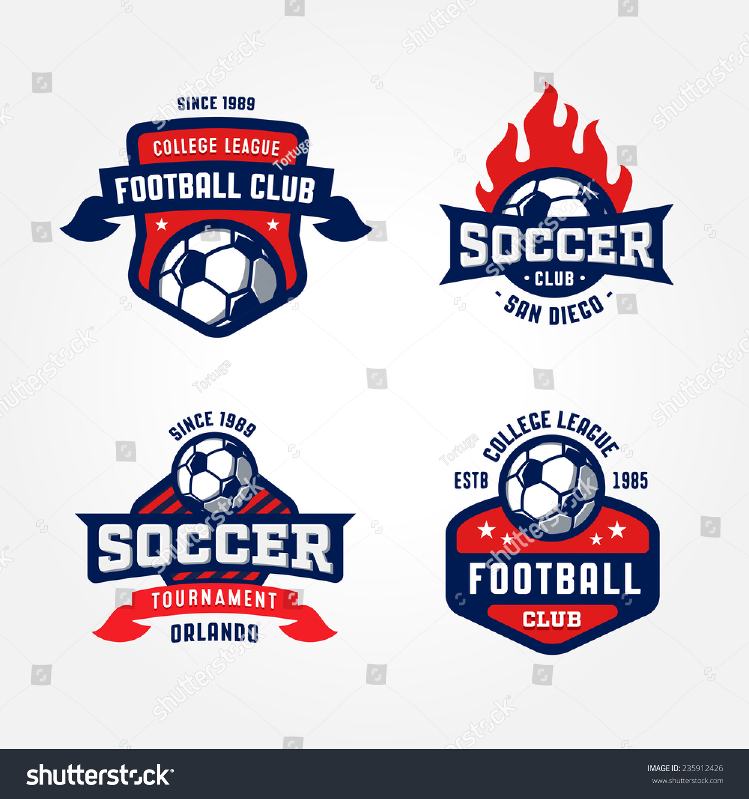 Set Soccer Football Badge Logo Design Imagem Vetorial De Banco