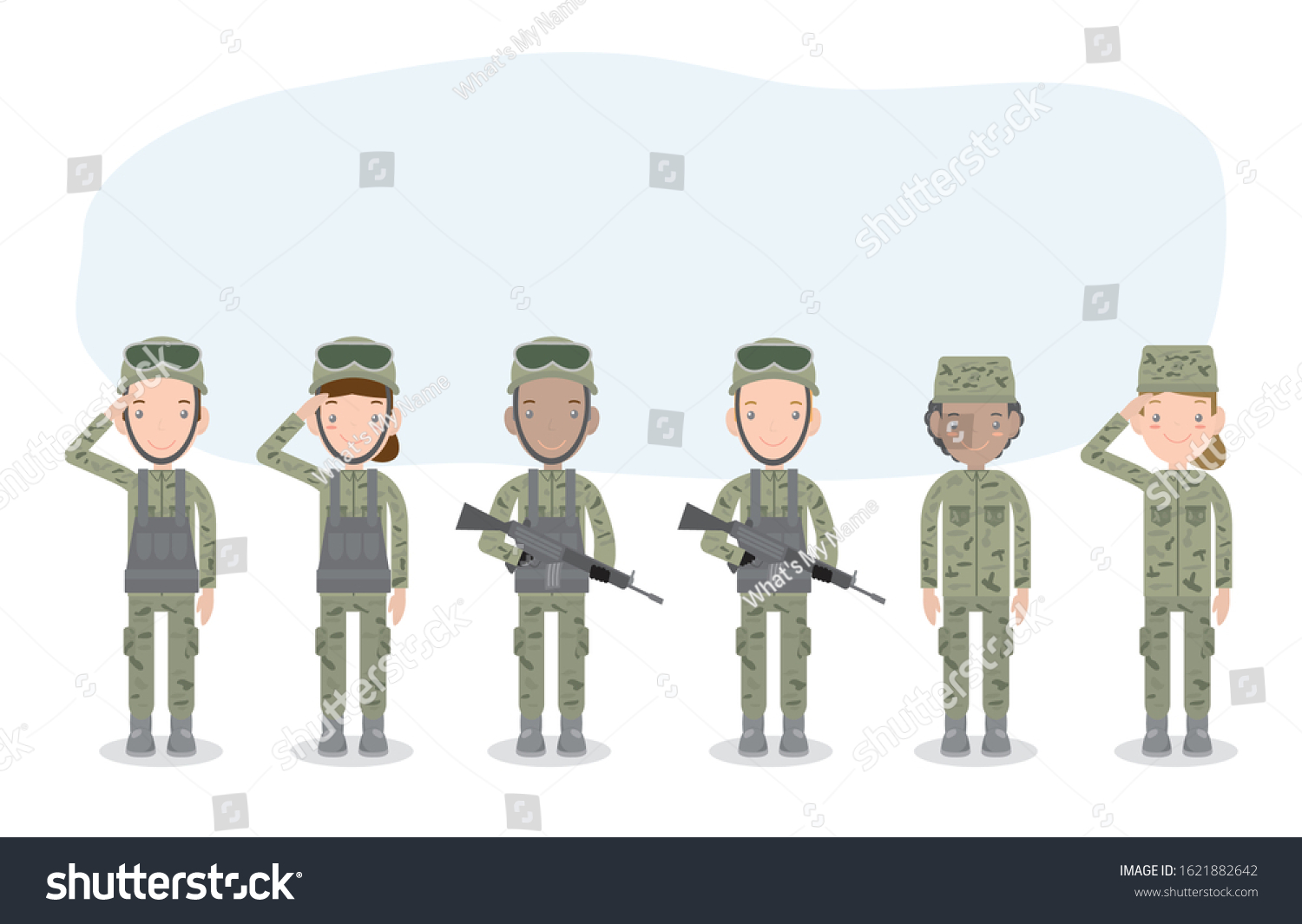 Set Soldiers Men Women Flat Cartoon Stock Vector (Royalty Free ...