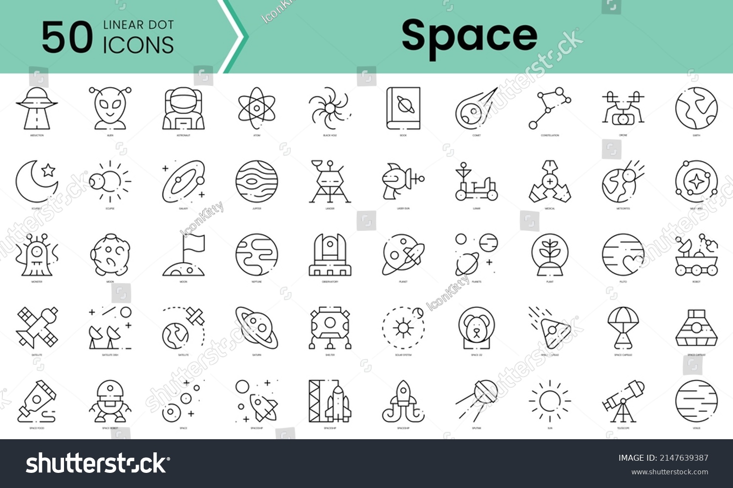 Set Space Icons Line Art Style Stock Vector (Royalty Free) 2147639387 ...