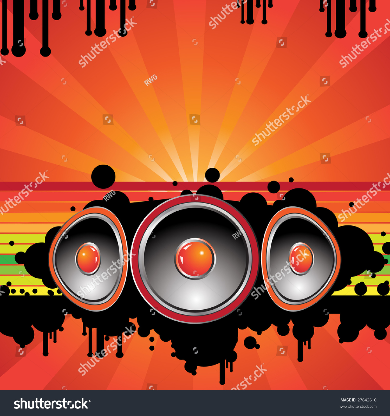 Set Of Speakers Playing Music With Orange Gradient In Background Stock ...